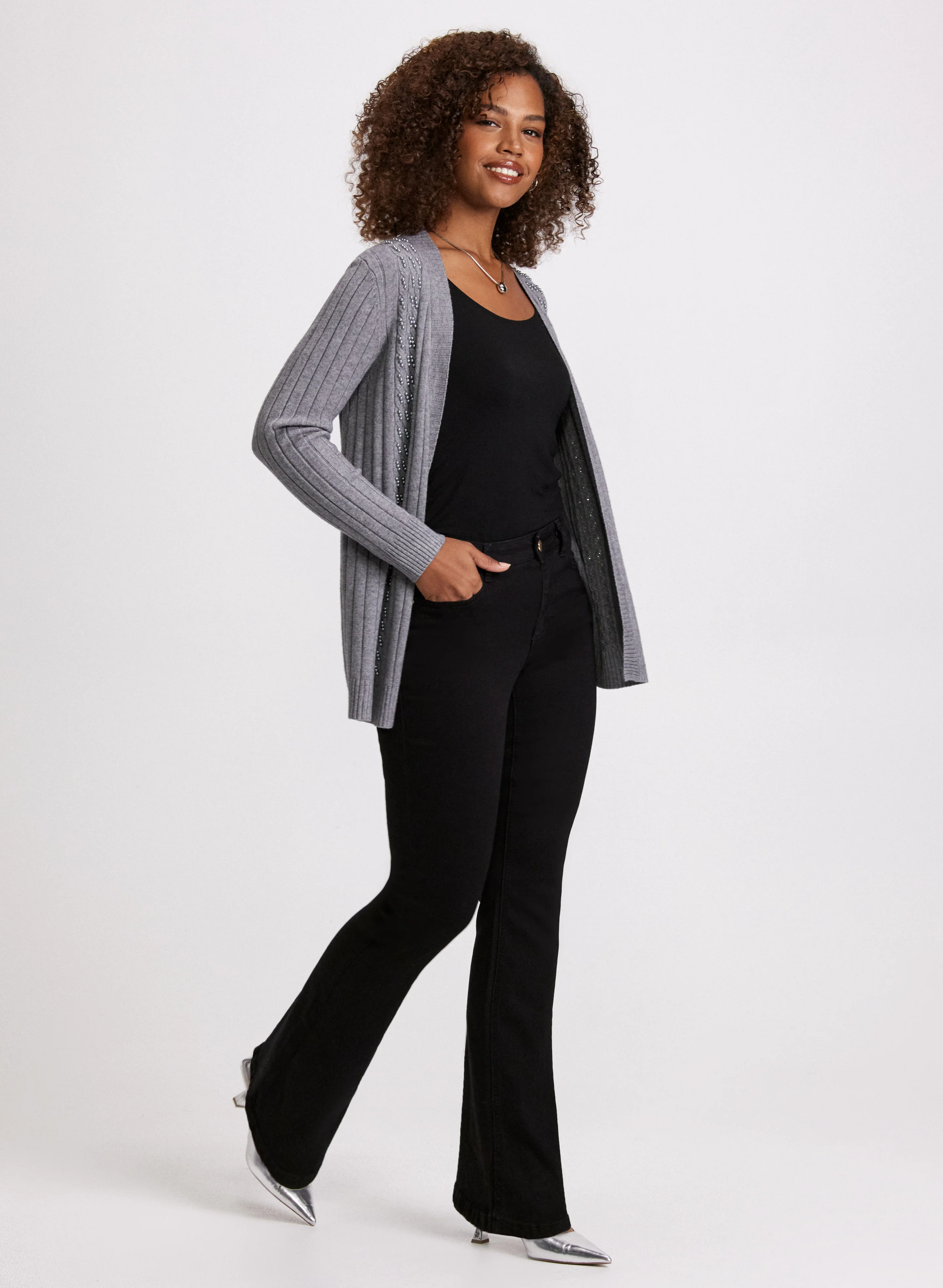 Pearl Embellished Cable Knit Cardigan - Image 3