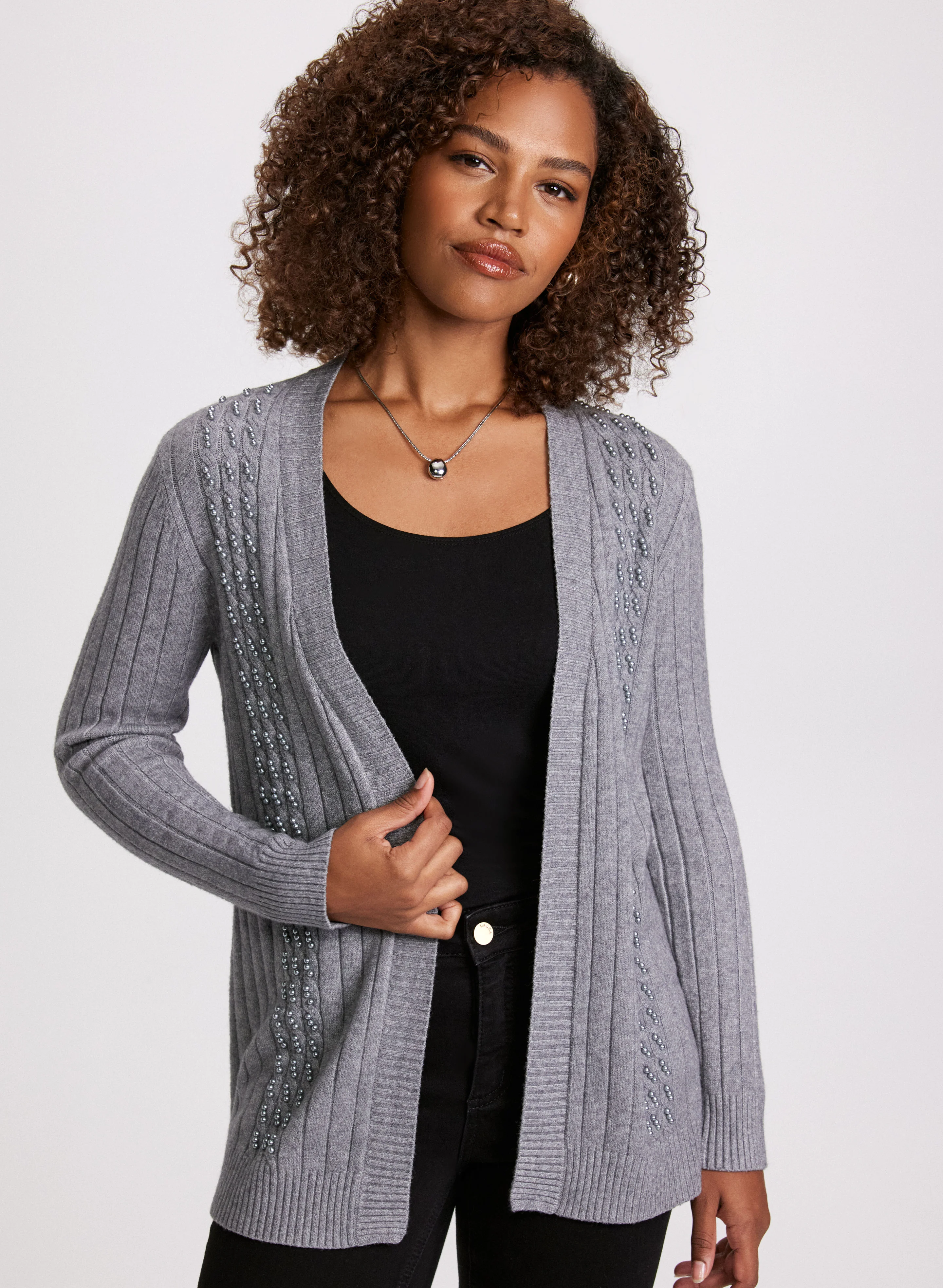 Pearl Embellished Cable Knit Cardigan - Image 5