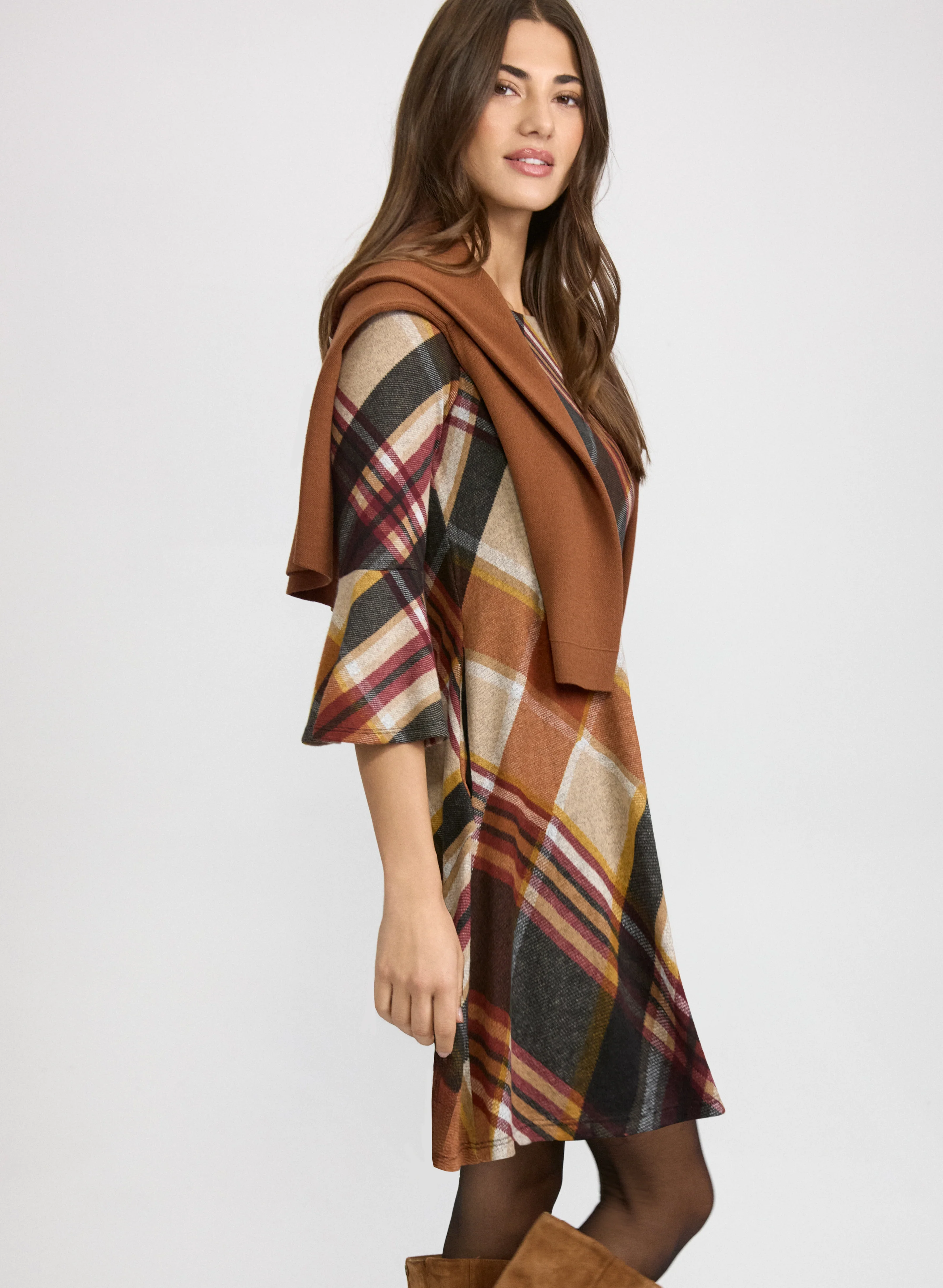 Plaid Bell Sleeve Dress - Image 3