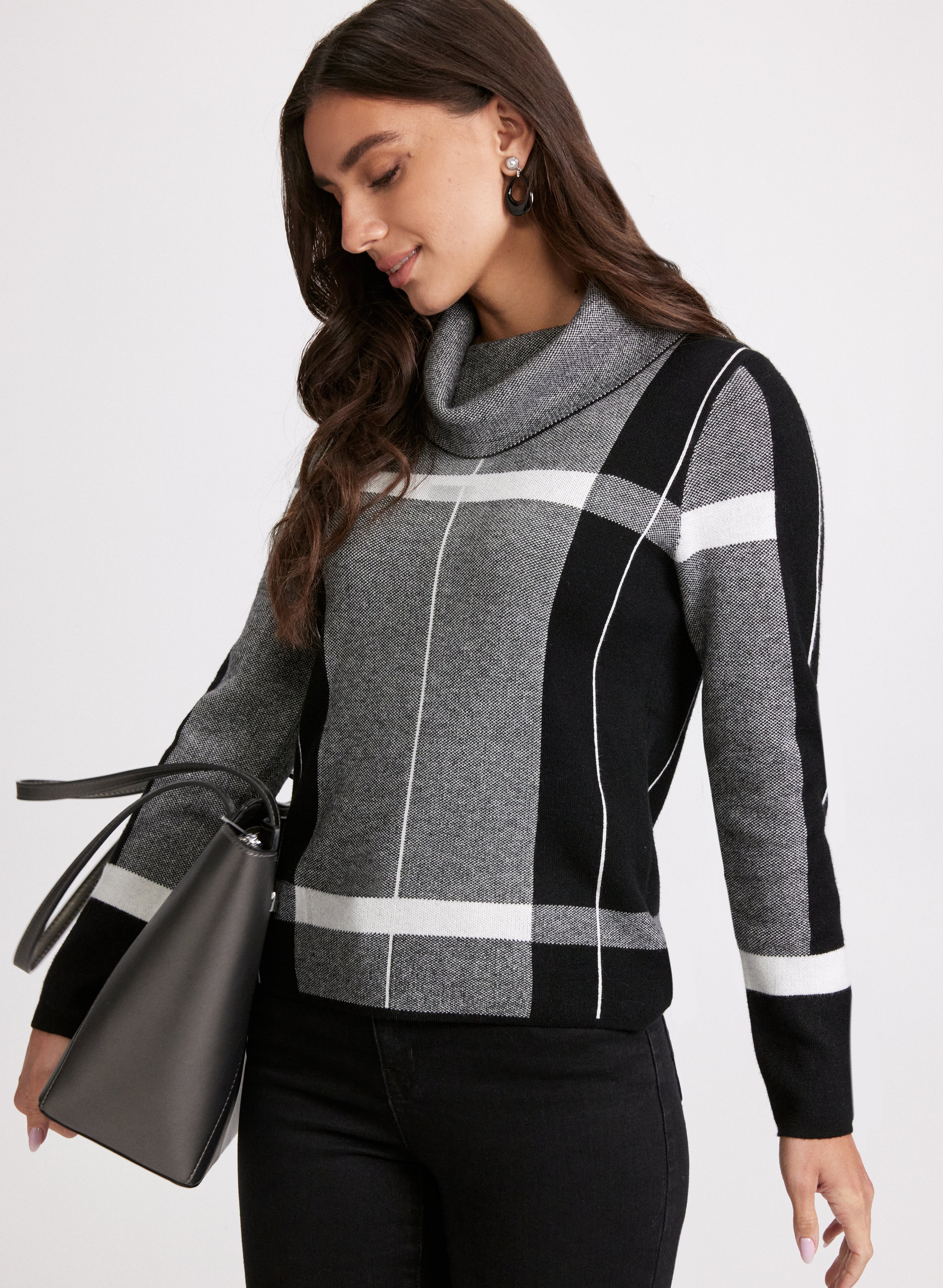 Plaid Cowl Neck Sweater - Image 5