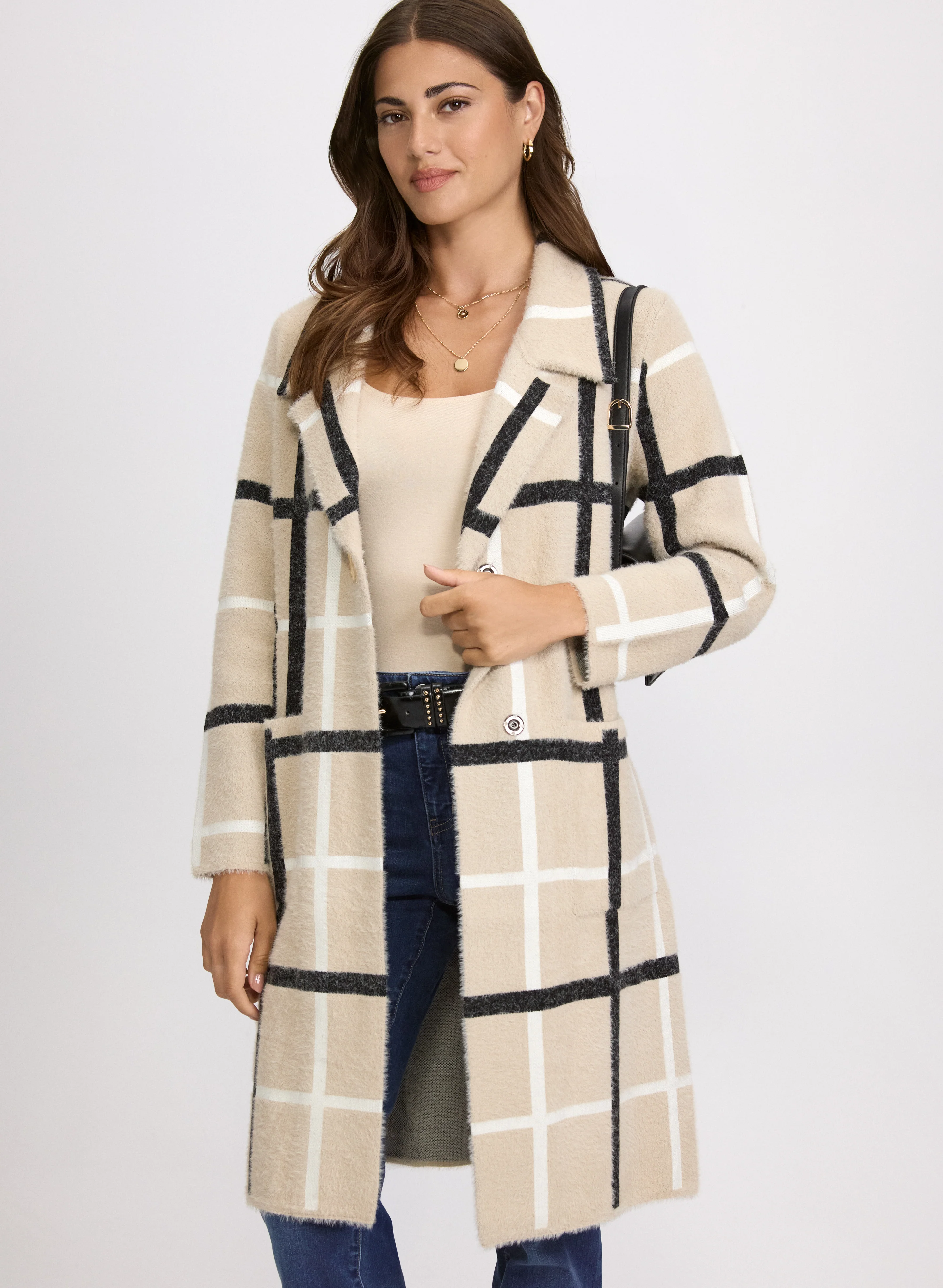Plaid Knit Cardigan
