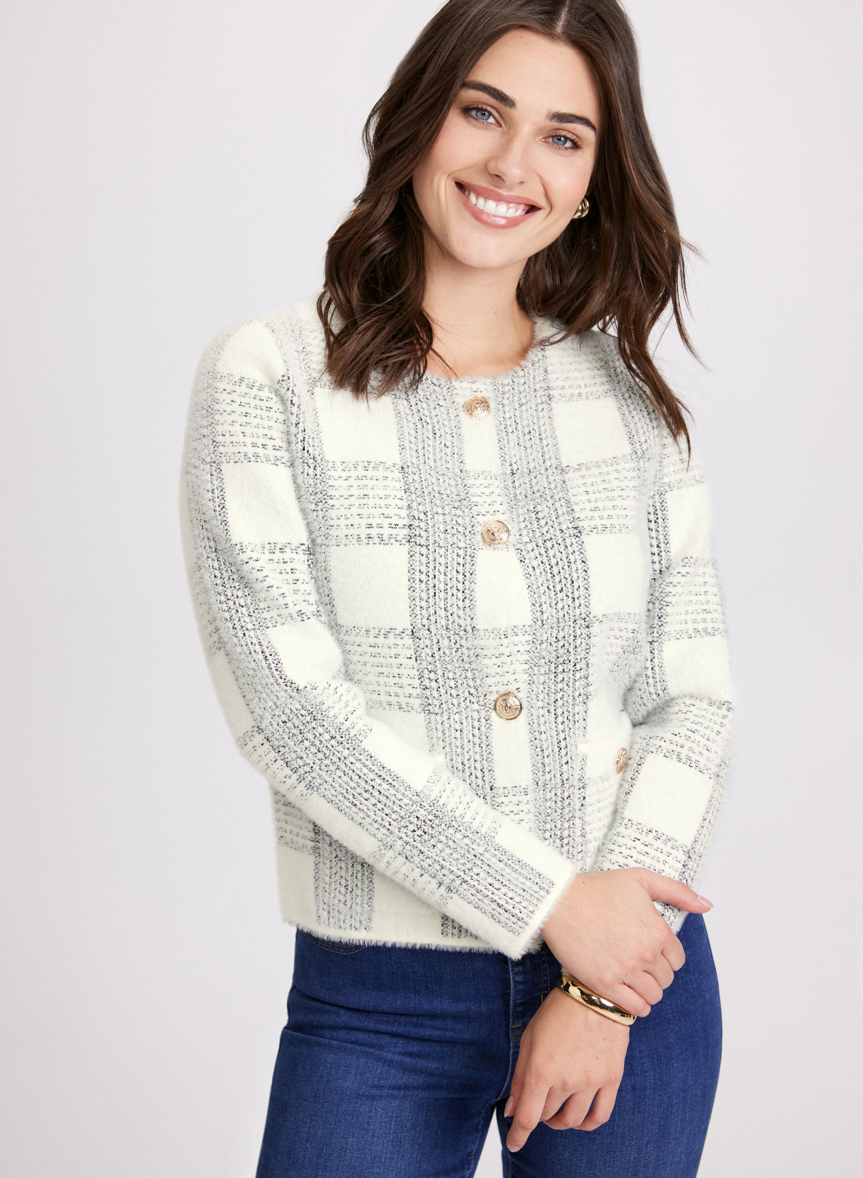 Plaid Knit Cardigan - Image 2