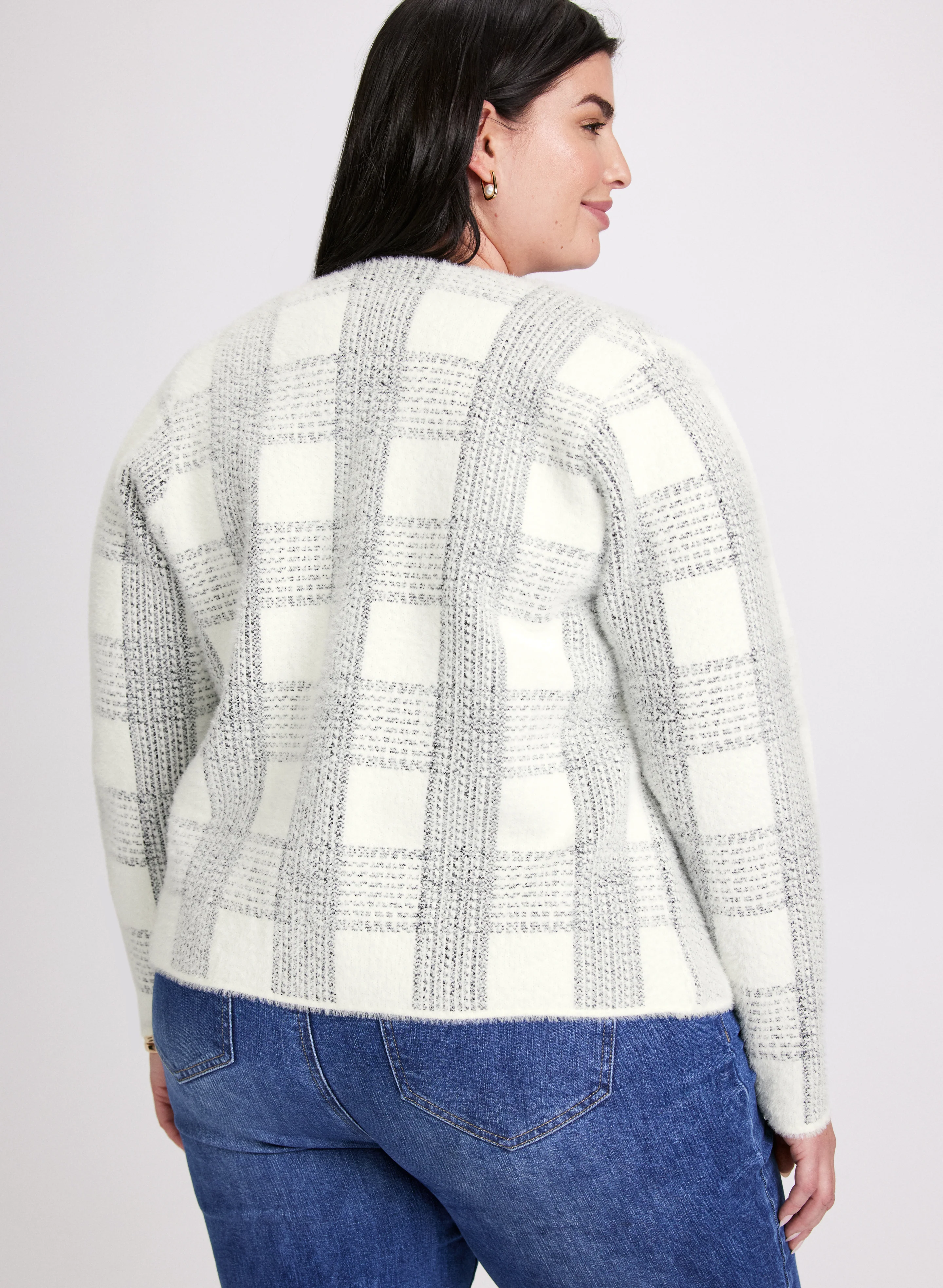 Plaid Print Button Cardigan - Image 4