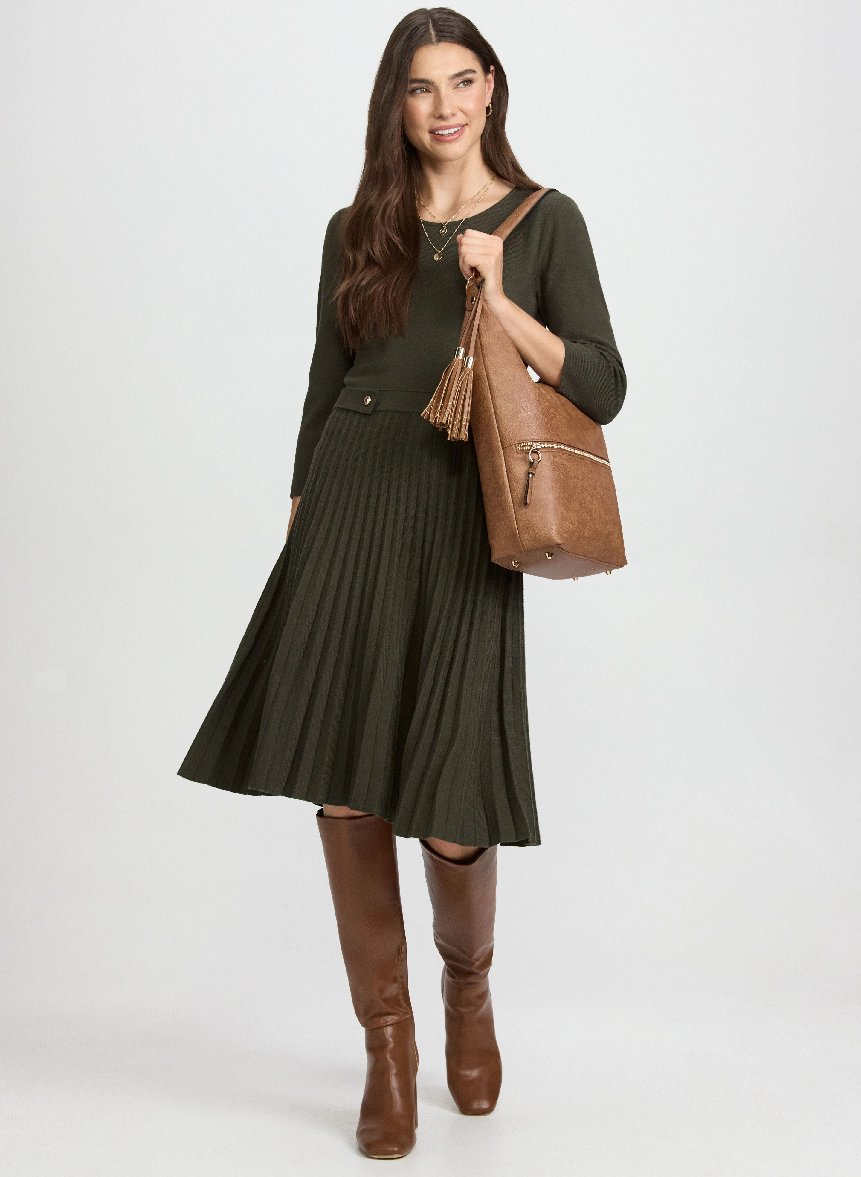 Pleated Fit & Flare Dress