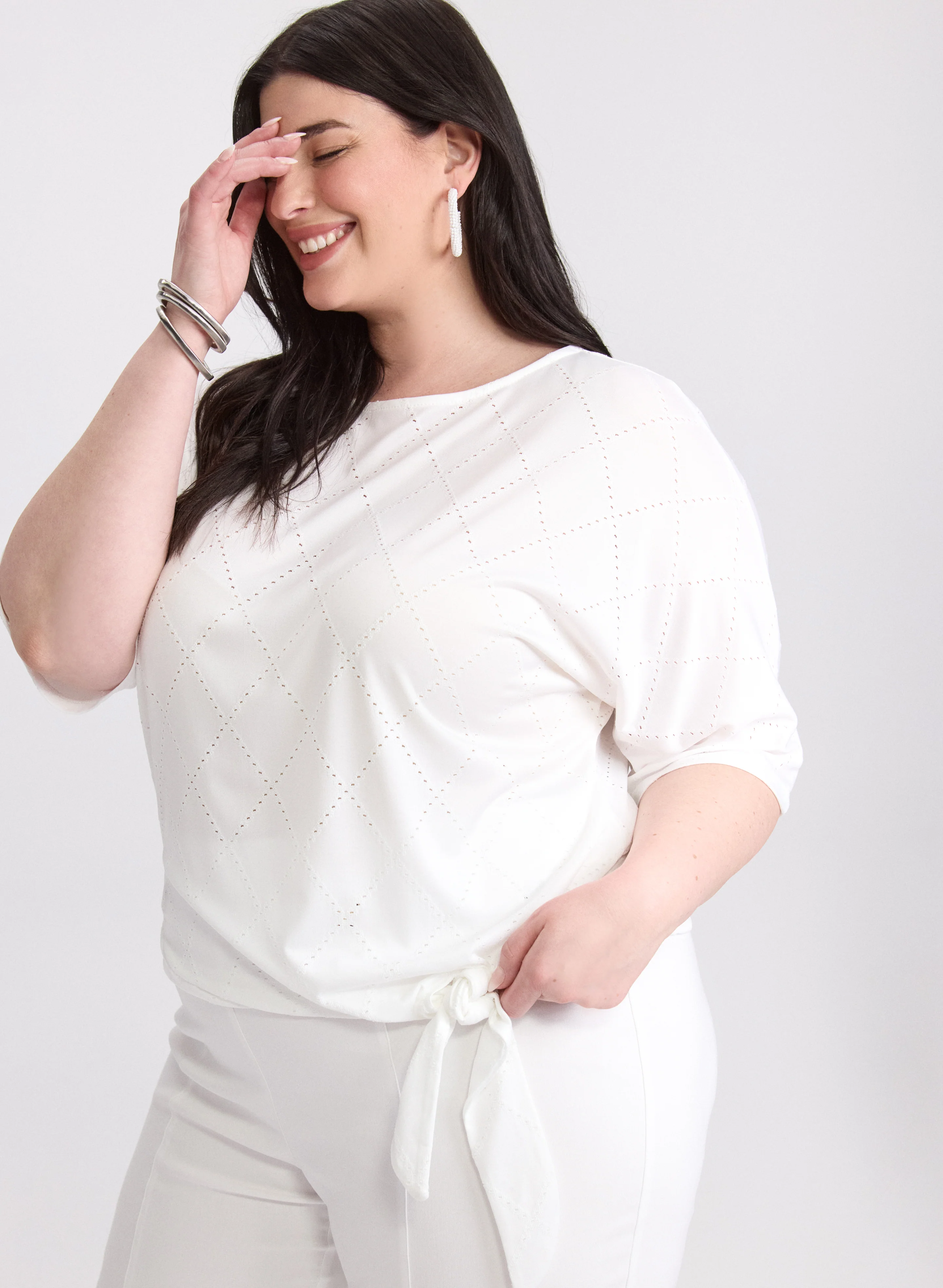 Pointelle Elbow Sleeve Top - Image 2