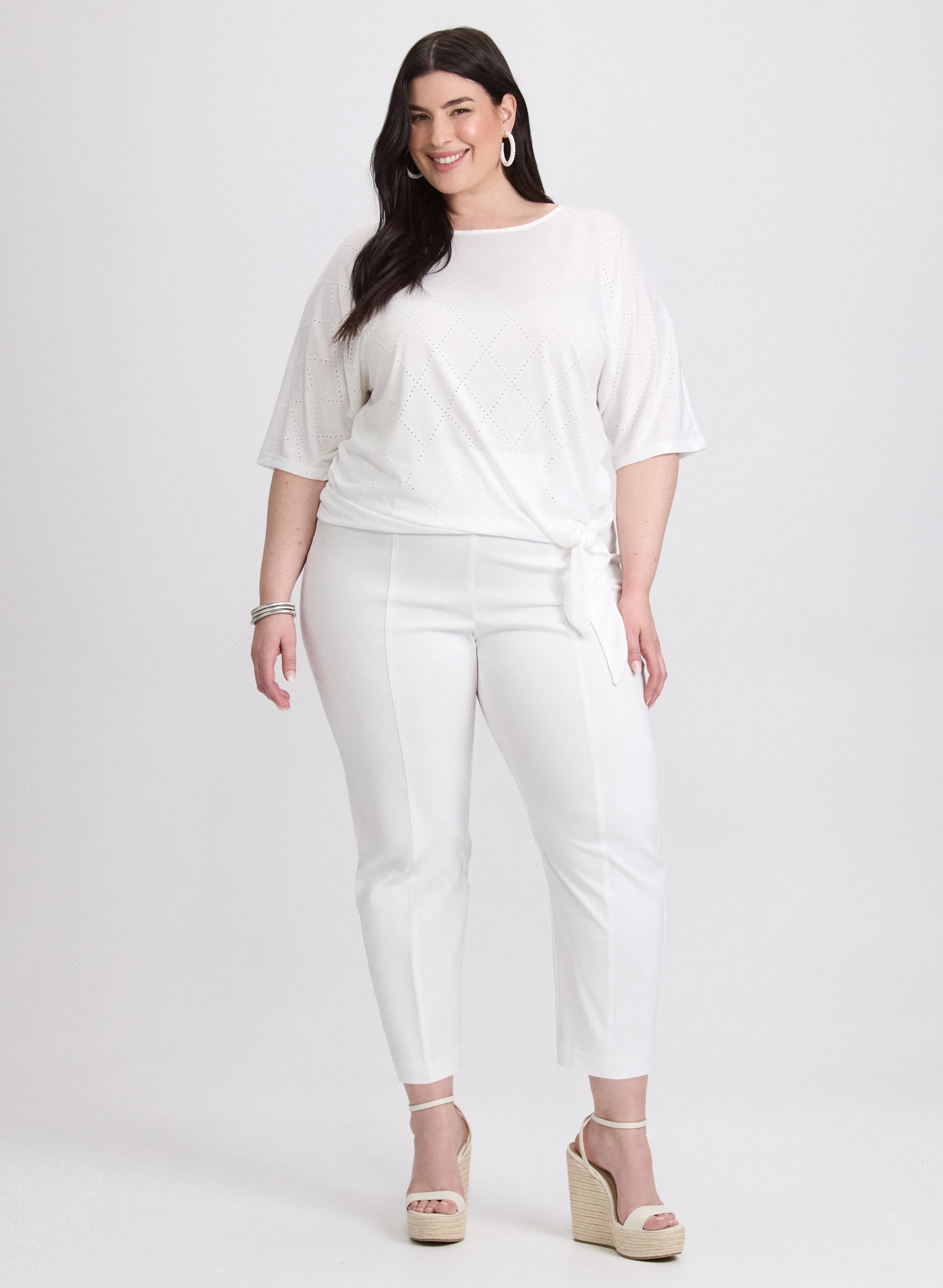 Pointelle Elbow Sleeve Top - Image 3