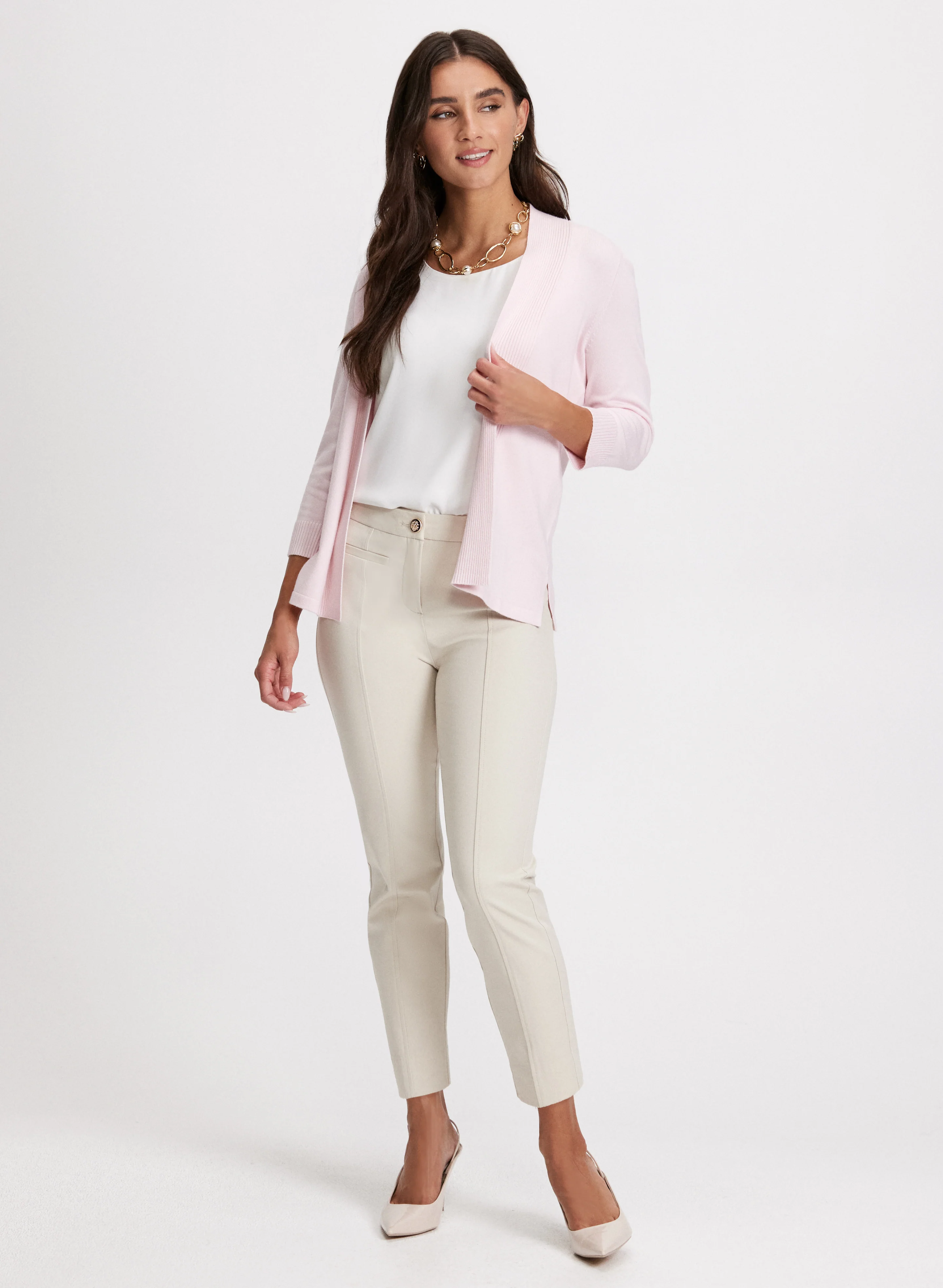 Pointelle Stitch Cardigan & Ankle-Length Pants