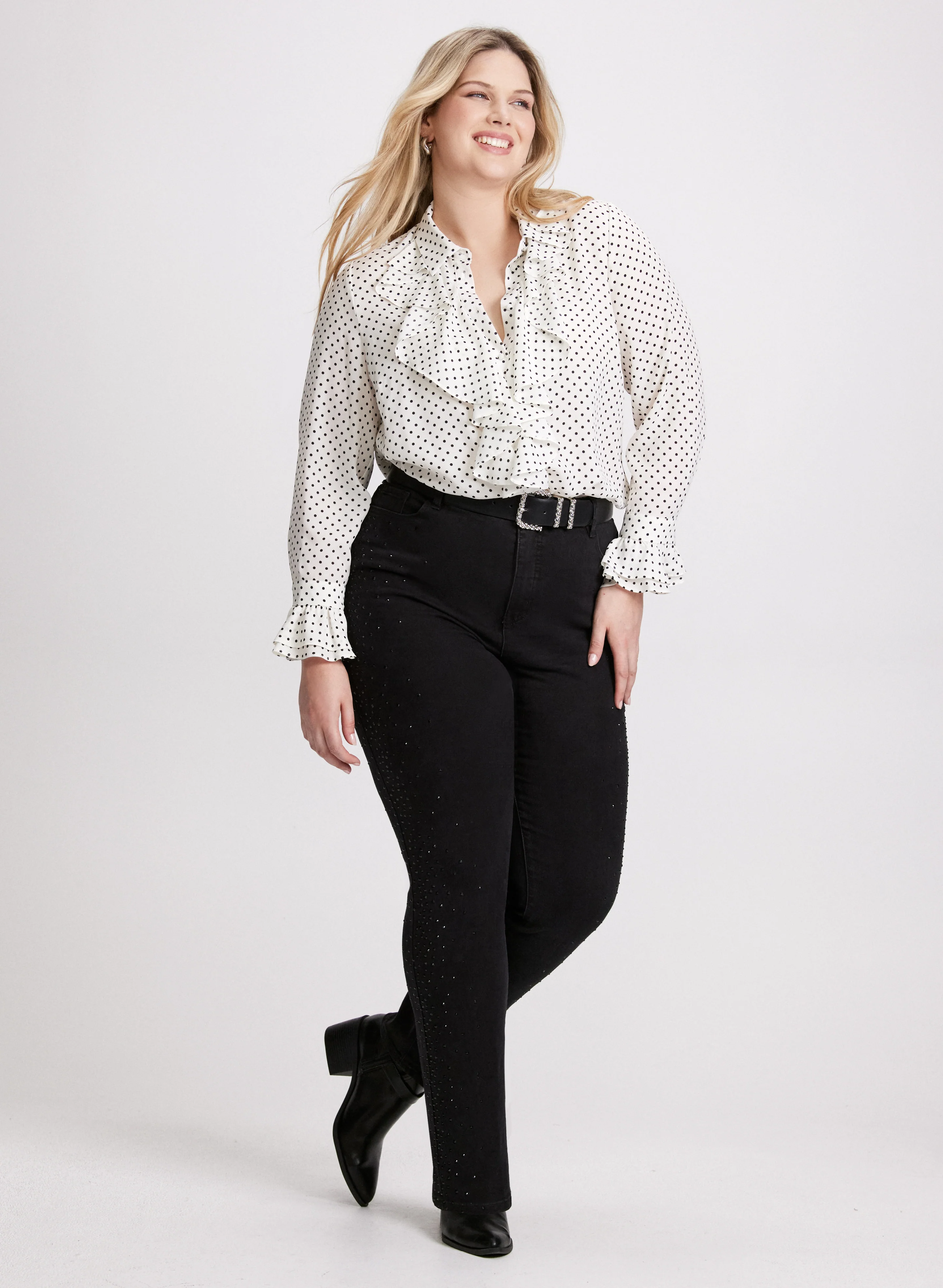 Polka Dot Blouse & Straight Leg Jeans