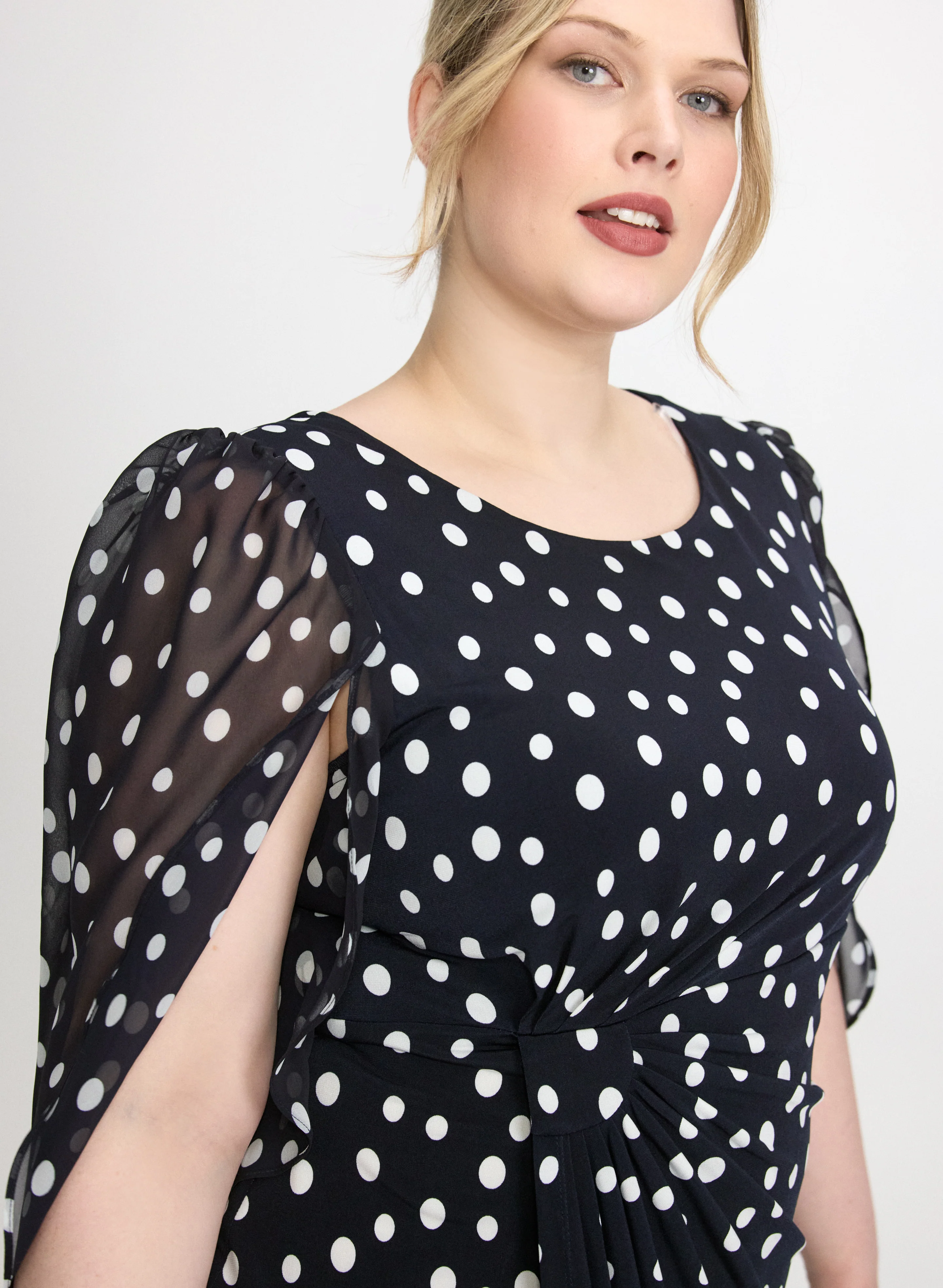 Polka Dot Cape Sleeve Dress - Image 3