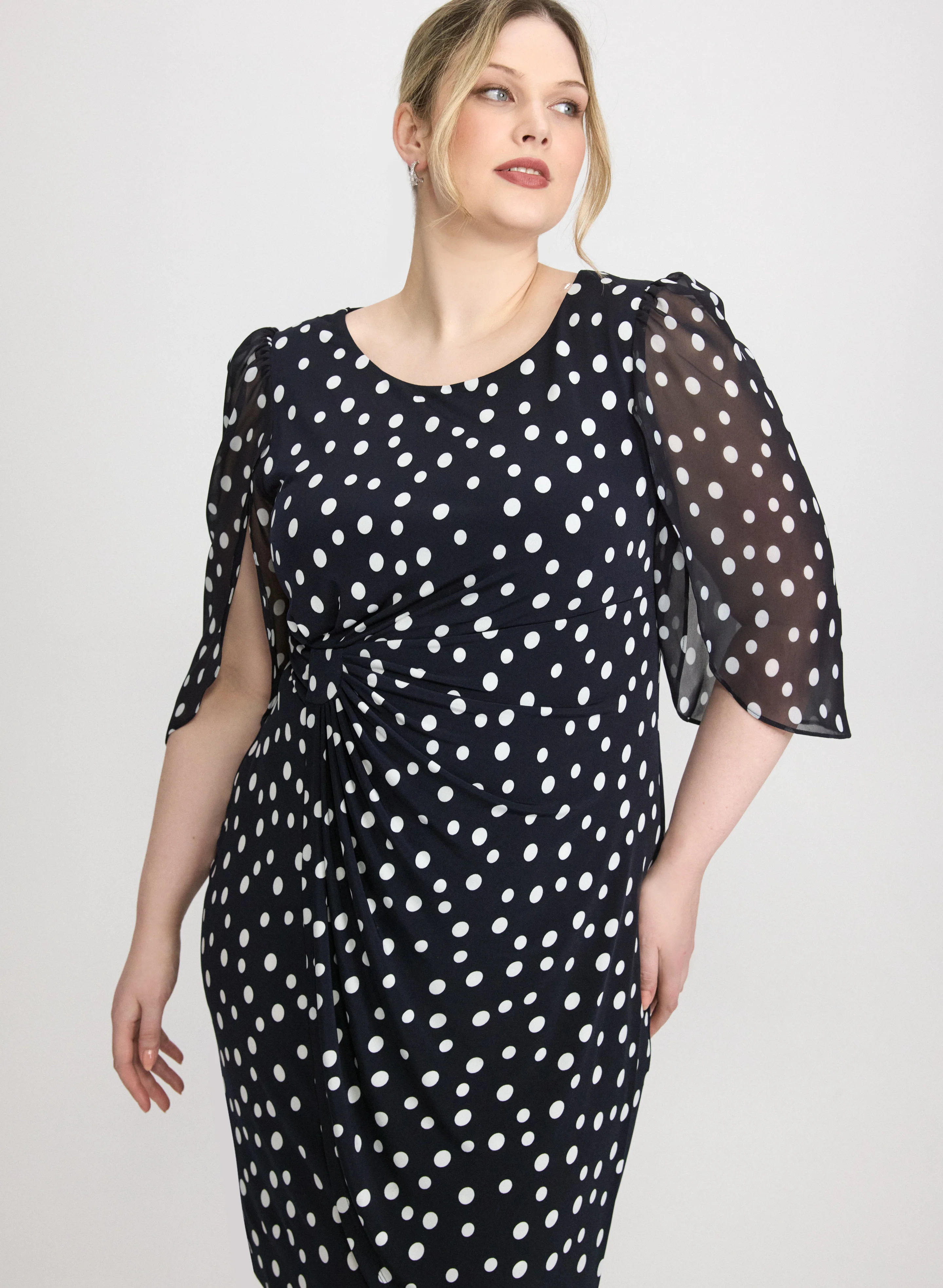 Polka Dot Cape Sleeve Dress - Image 8