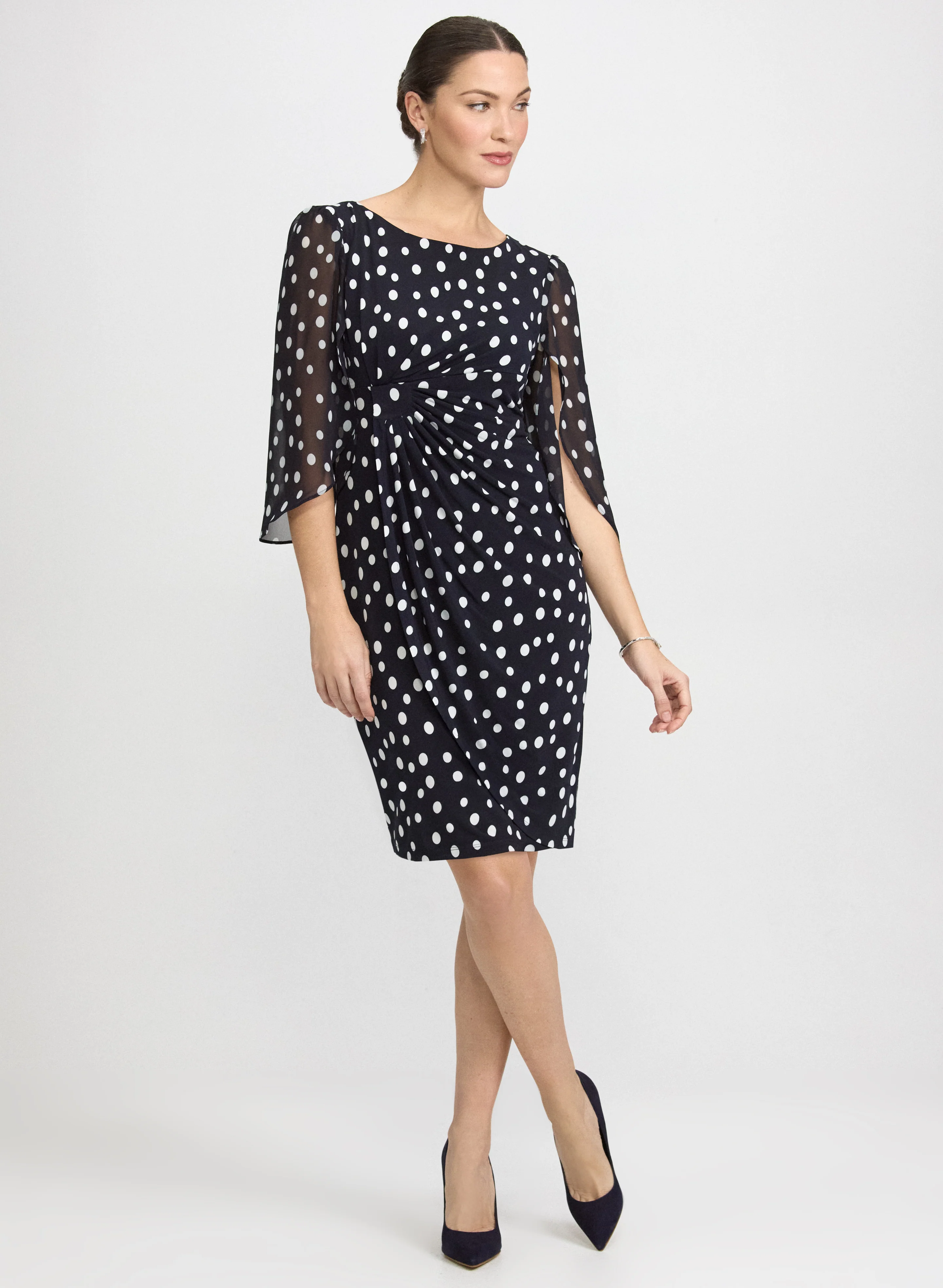 Polka Dot Cape Sleeve Dress