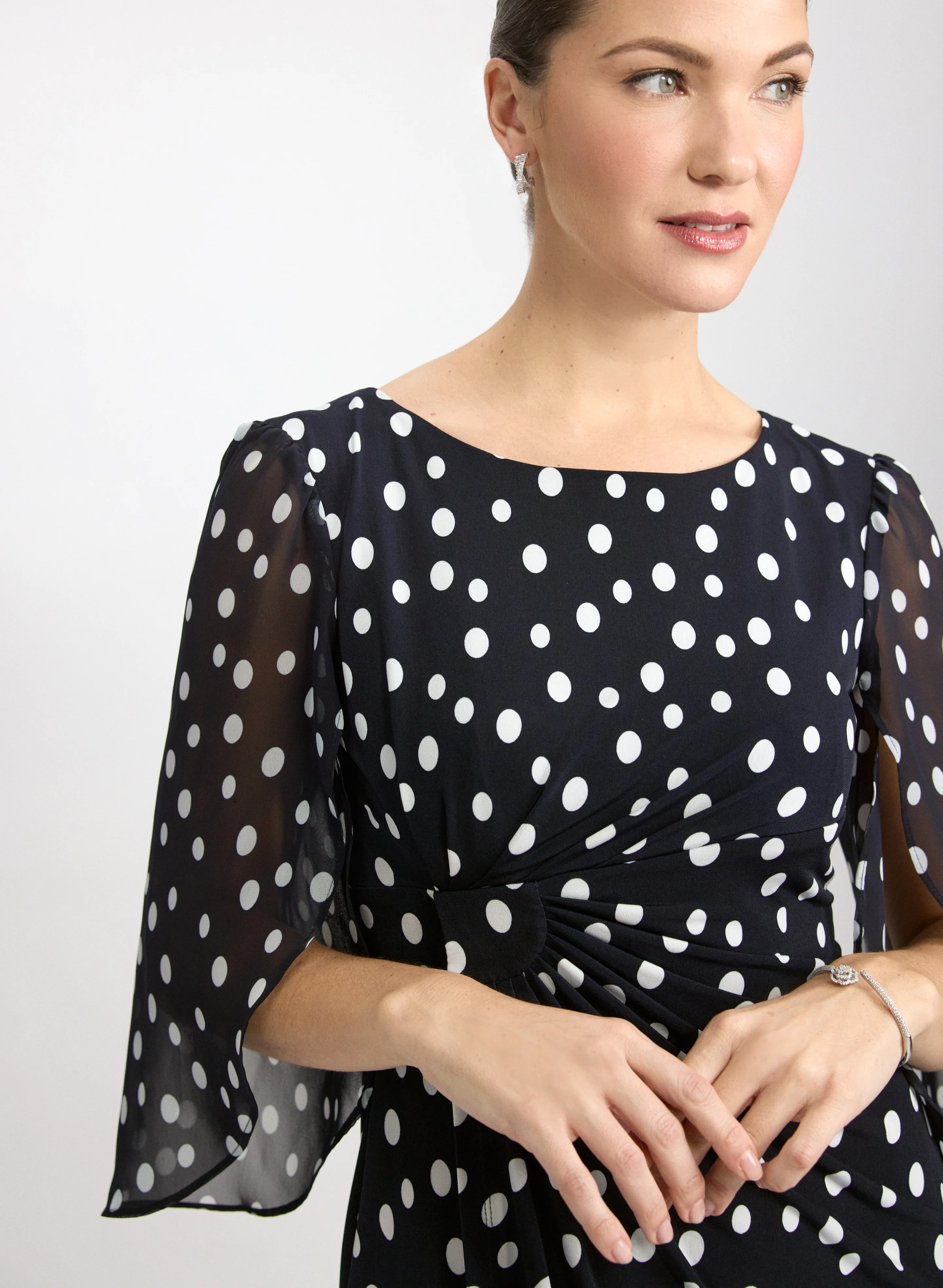 Polka Dot Cape Sleeve Dress - Image 3
