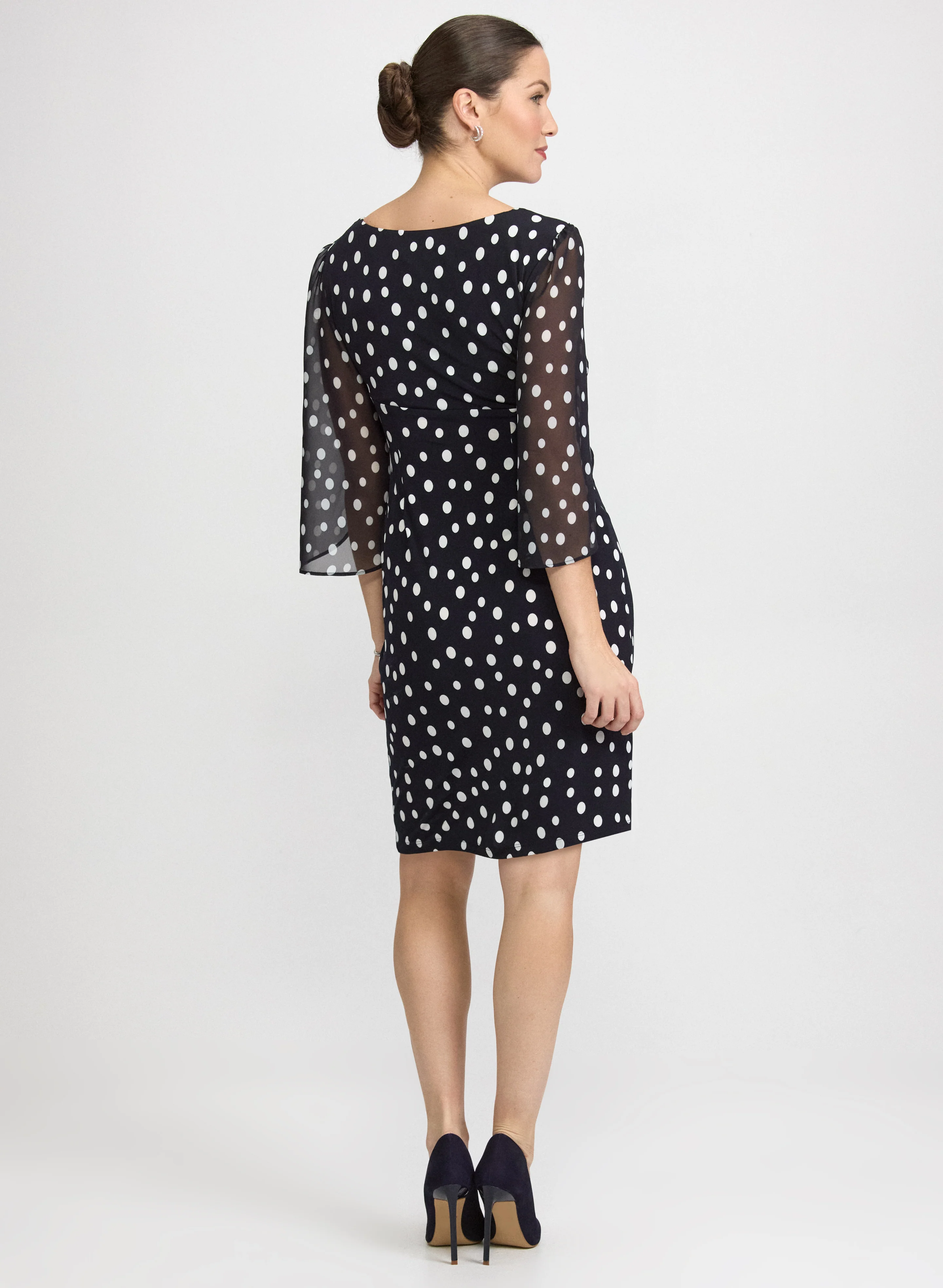 Polka Dot Cape Sleeve Dress - Image 4