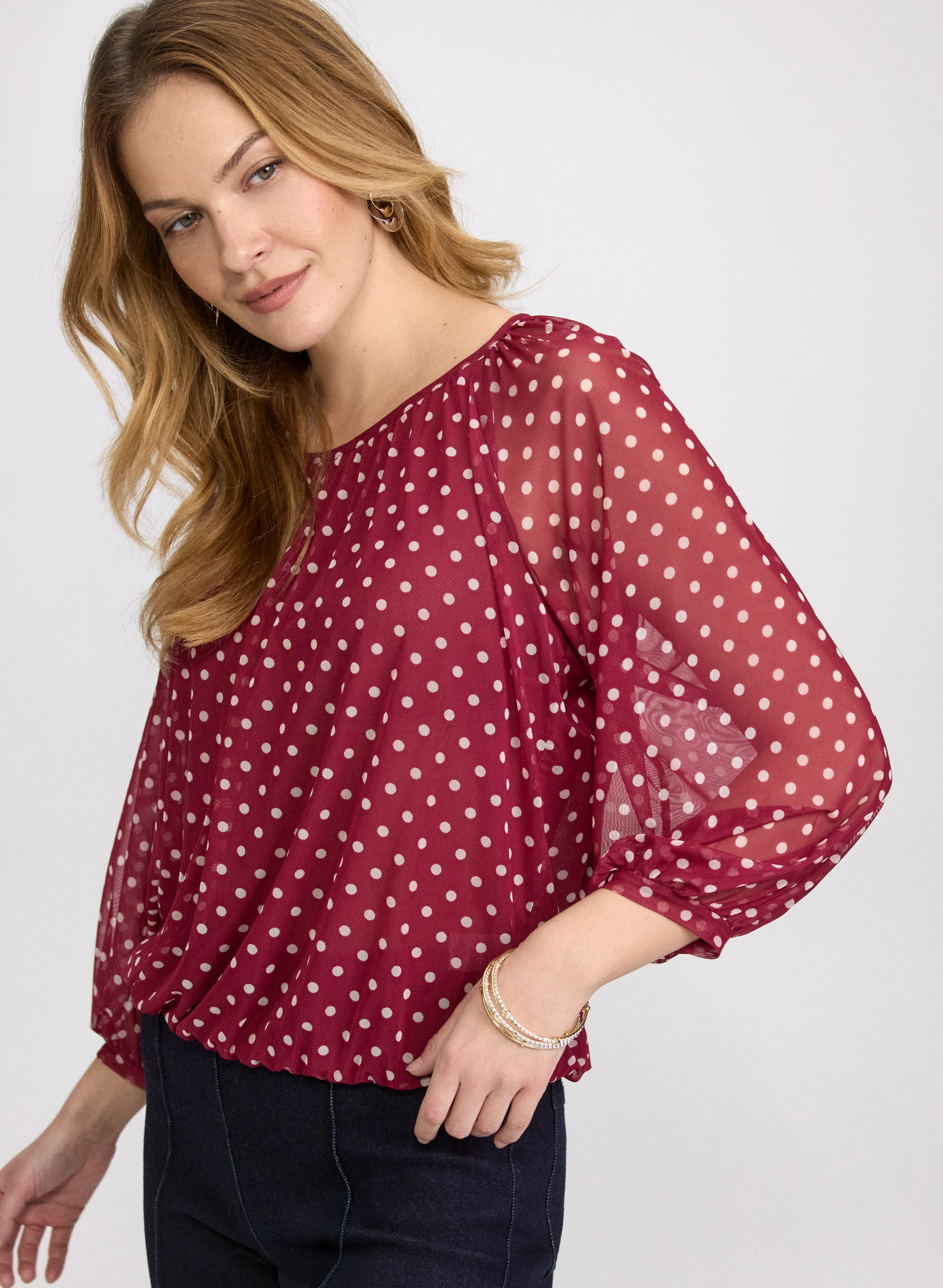 Polka Dot Mesh Top - Image 2