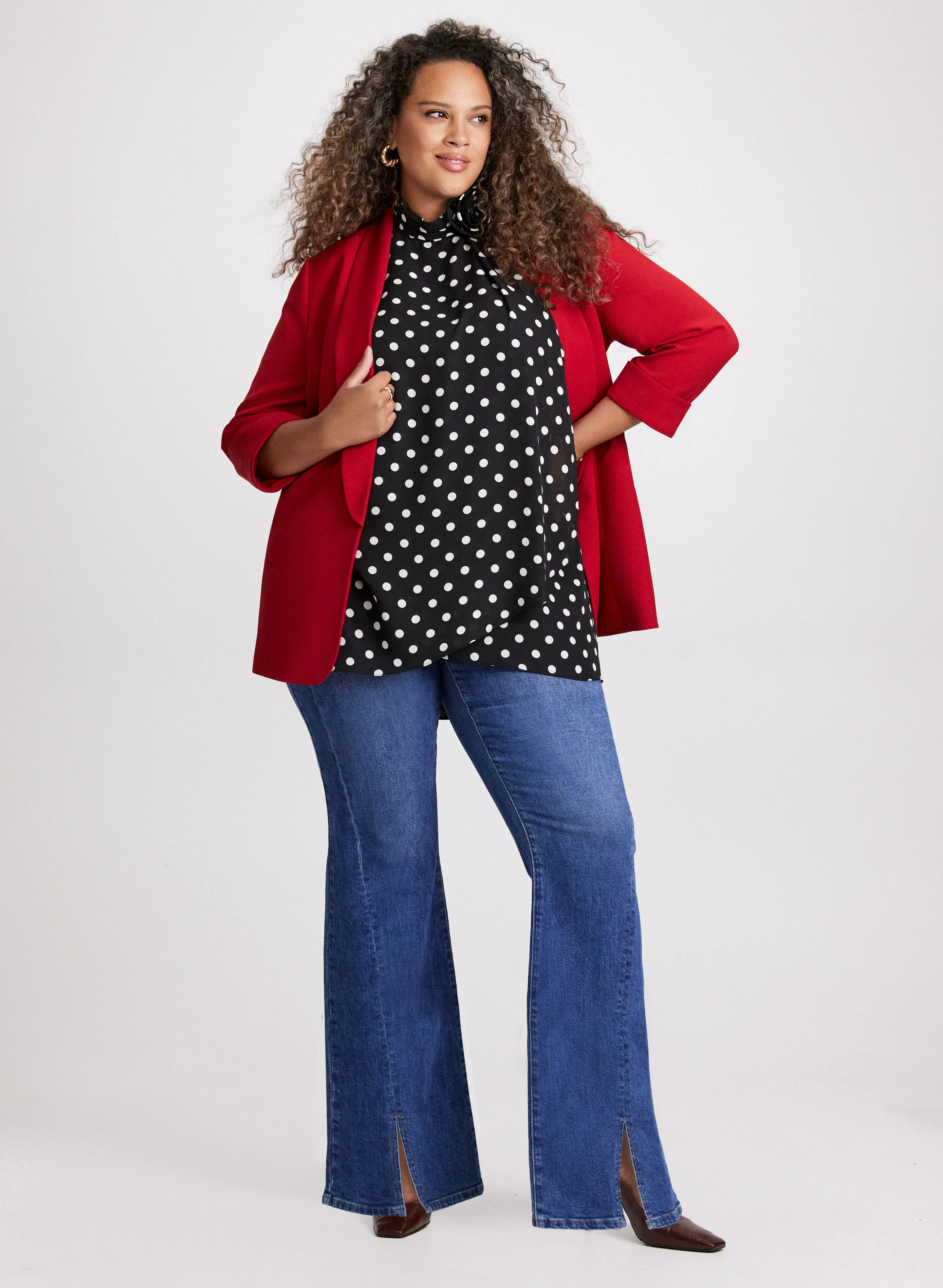 Polka Dot Print Mock Neck Blouse - Image 3