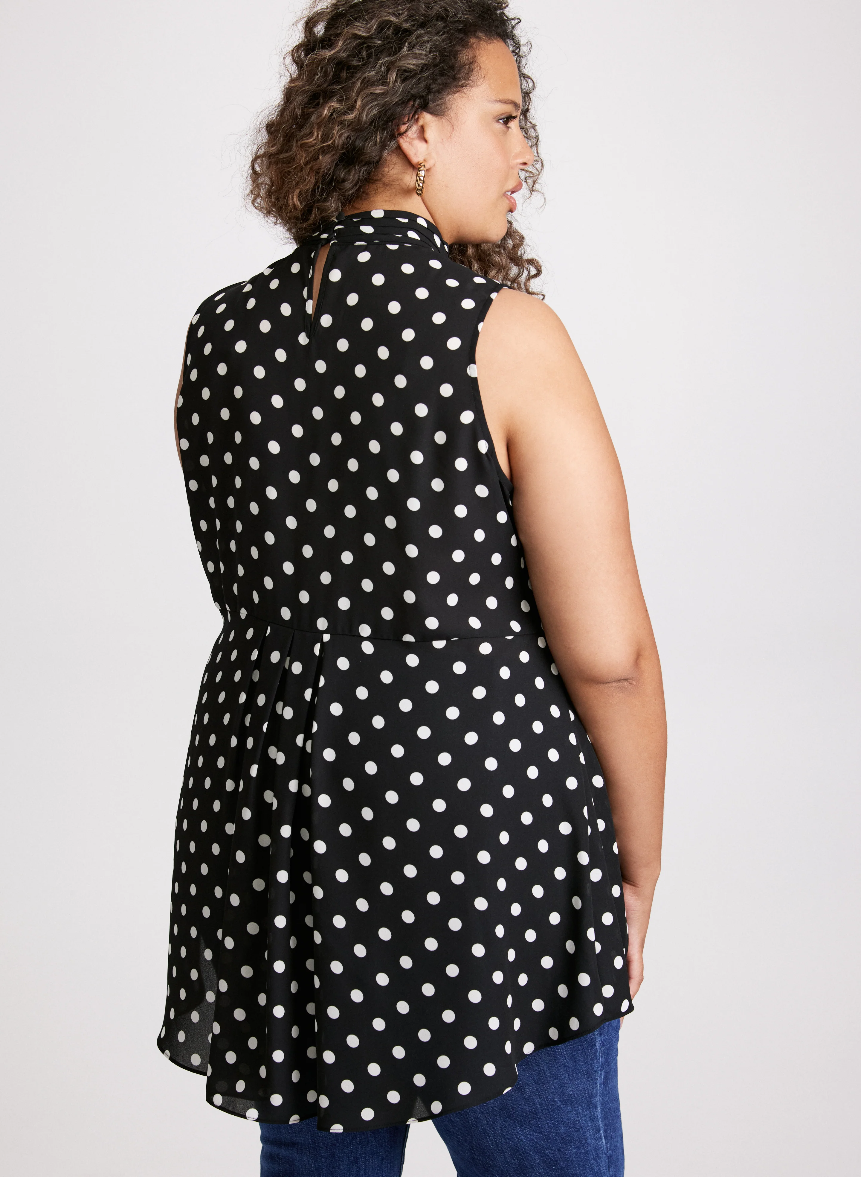 Polka Dot Print Mock Neck Blouse - Image 4