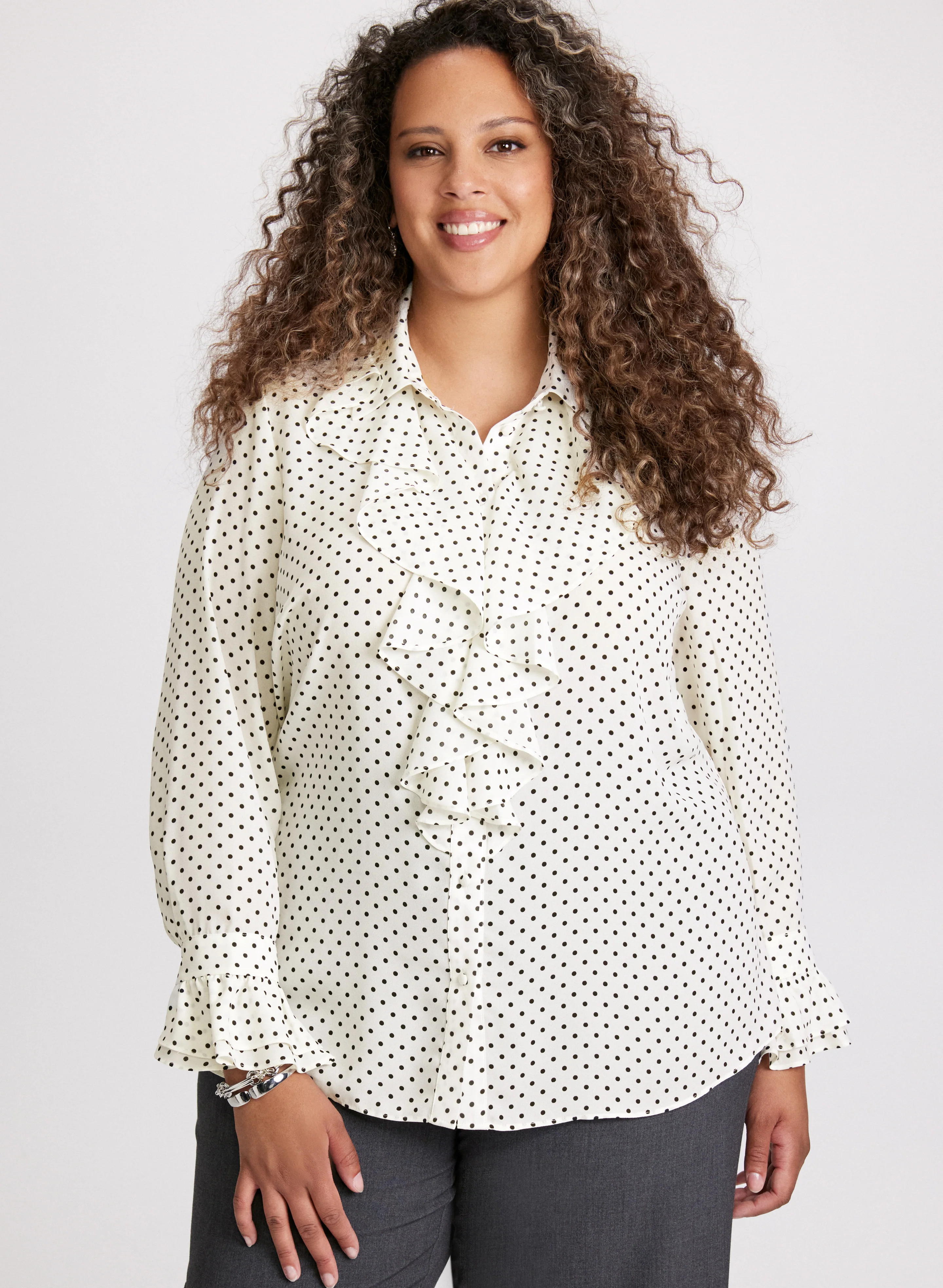 Polka Dot Ruffle Front Blouse - Image 2