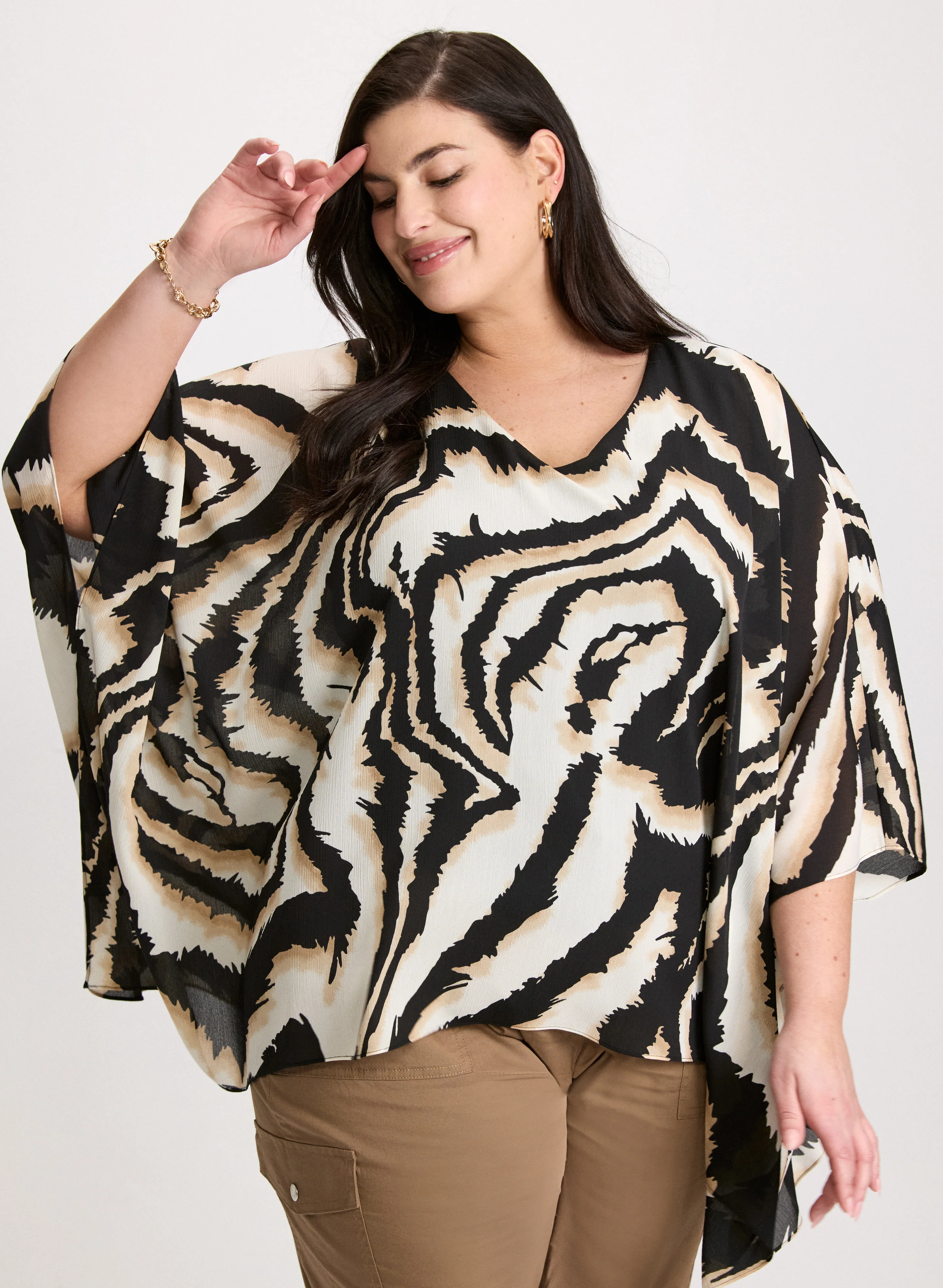 Poncho-Style Animal Print Blouse - Image 4