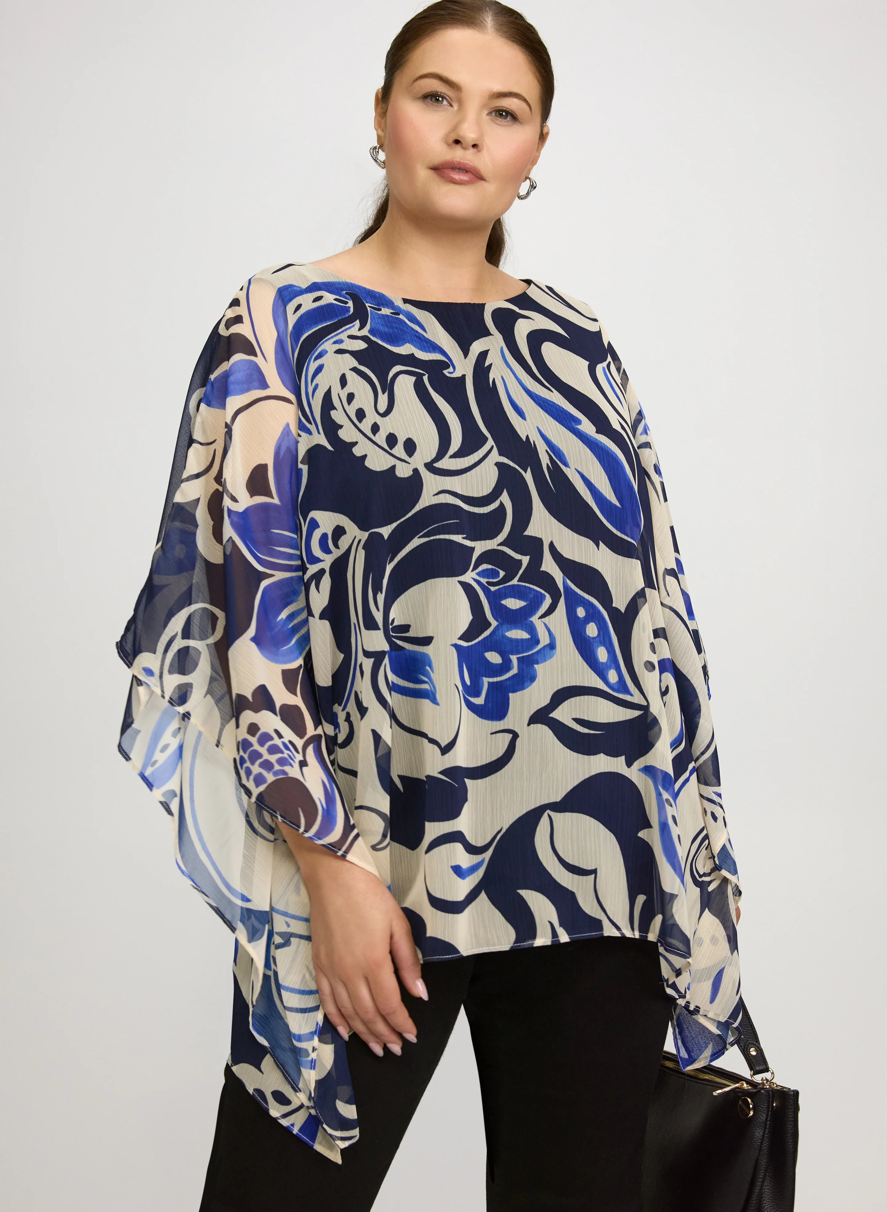 Printed Poncho-Style Blouse