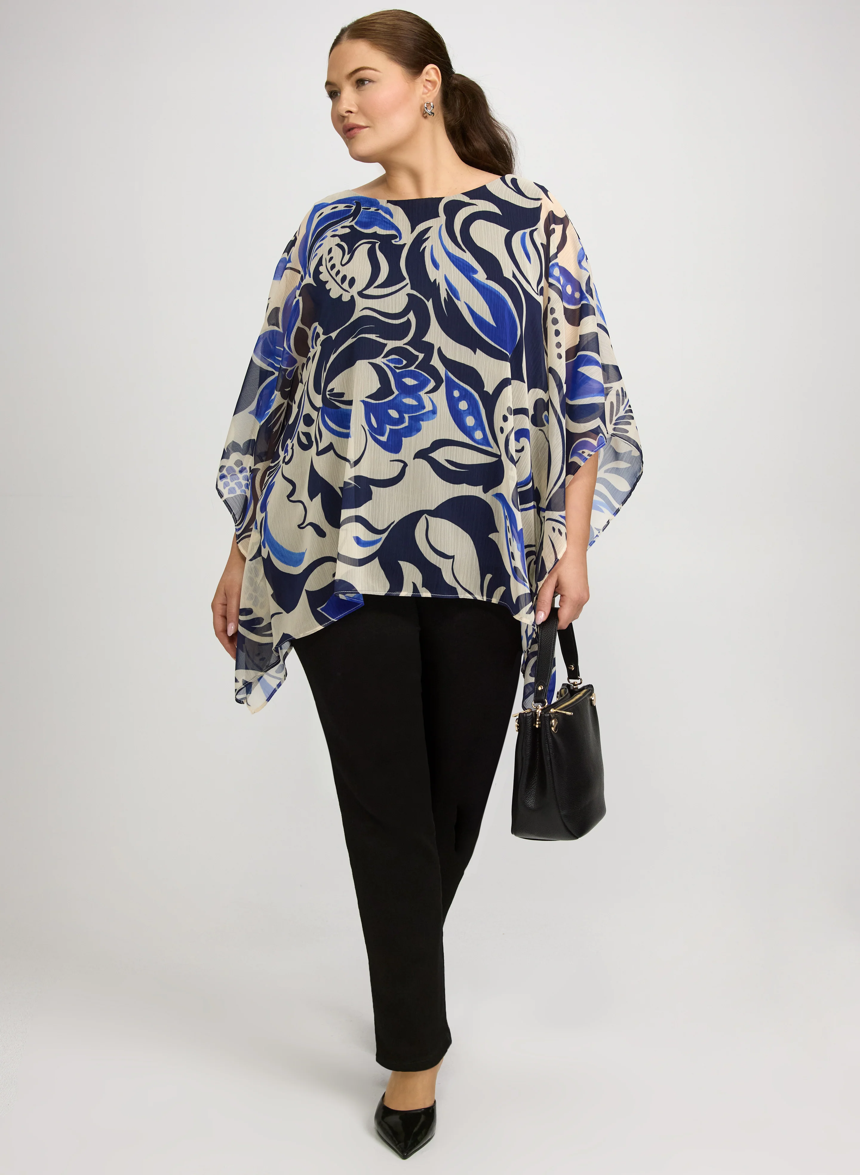 Printed Poncho-Style Blouse - Image 3