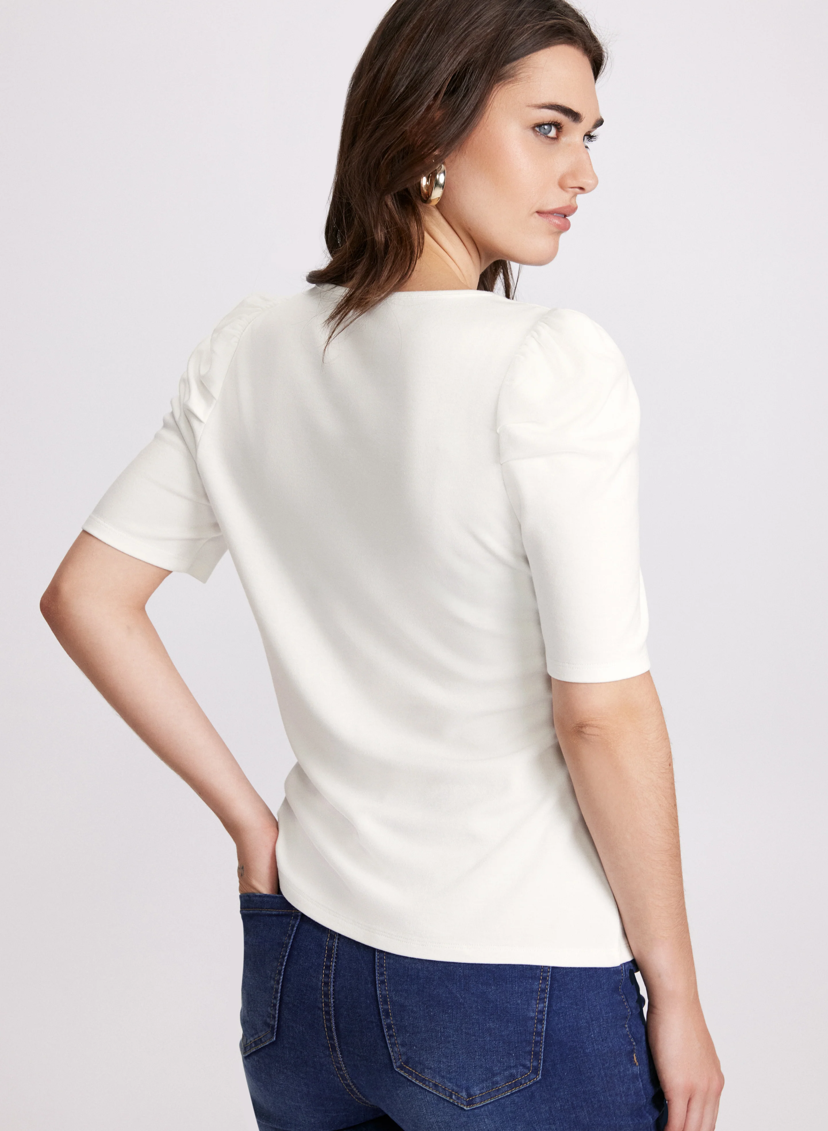 Puff Sleeve V-Neck Blouse - Image 4