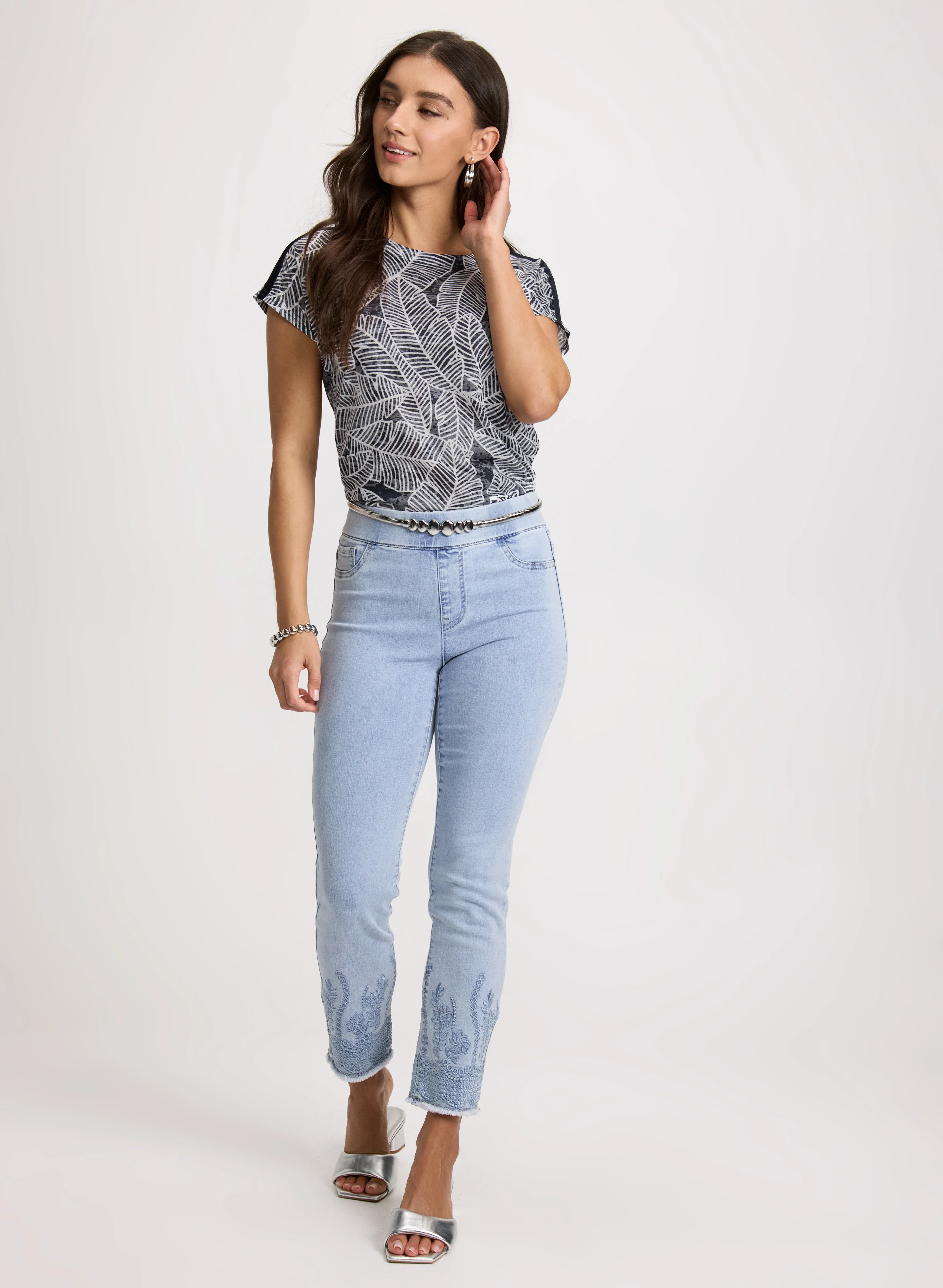 Pull-On Embroidered Hem Jeans - Image 3