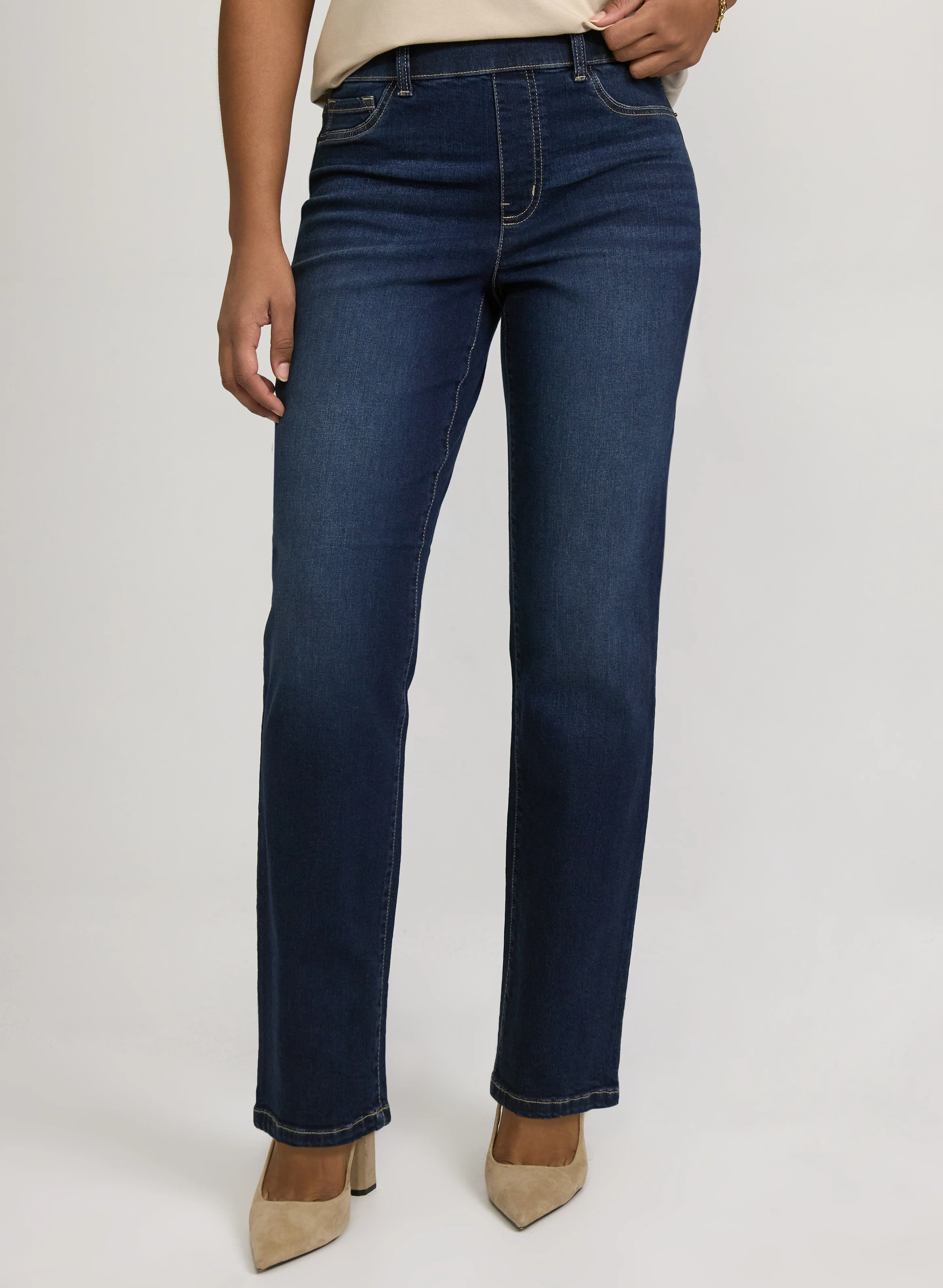 Pull-On Straight-Leg Jeans