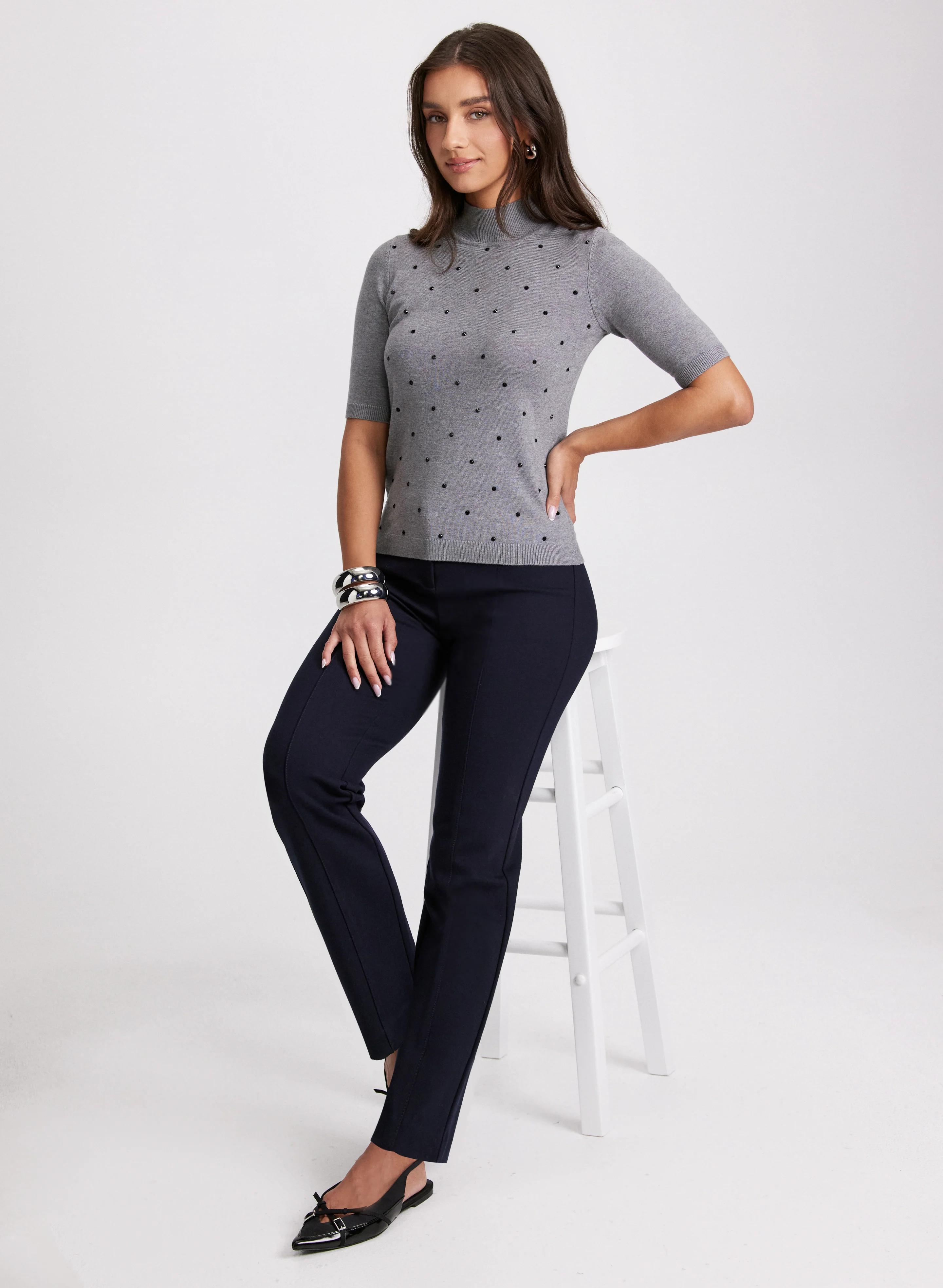 Rhinestone Detail Sweater & Straight-Leg Pants