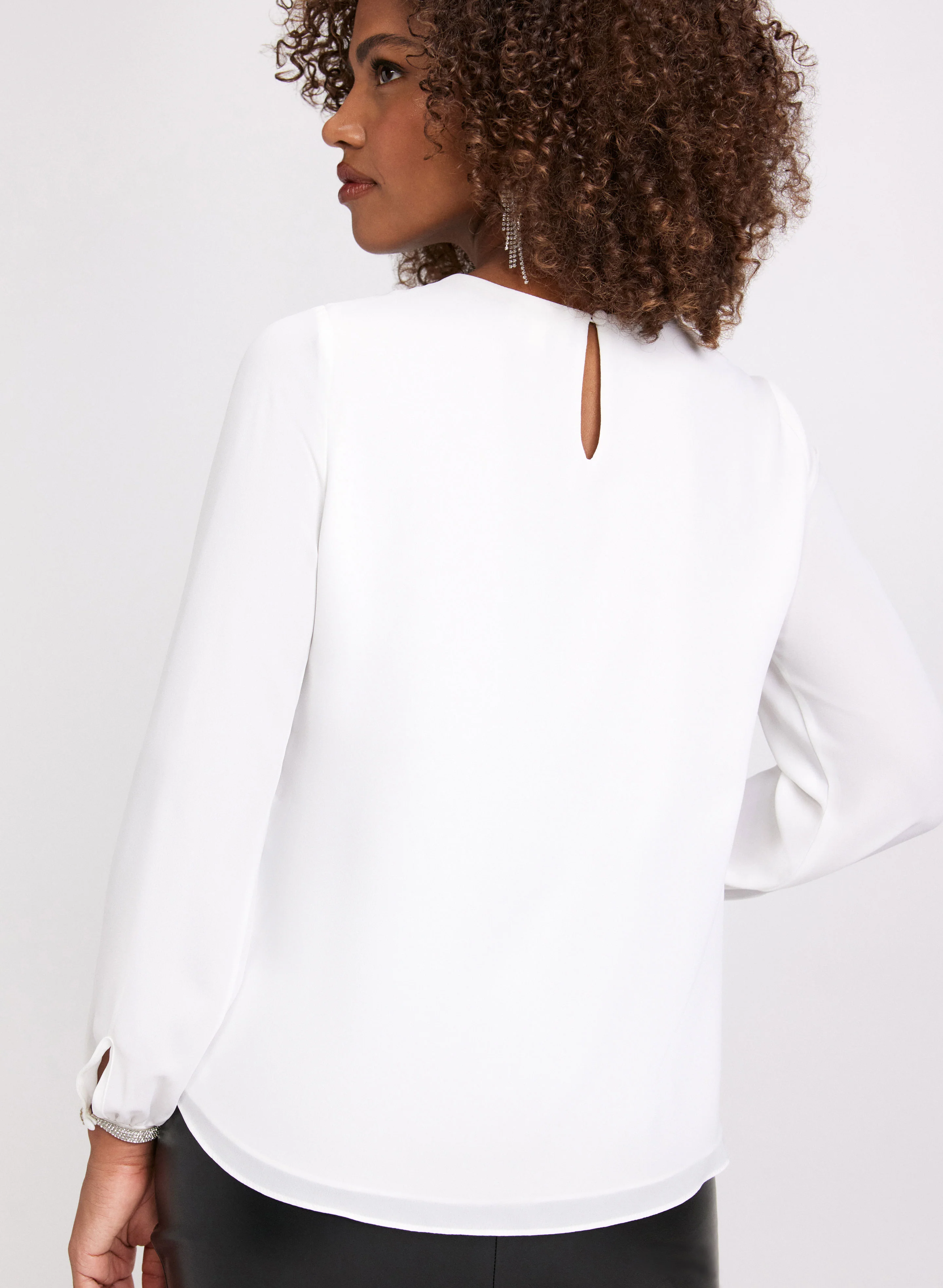 Rhinestone Embellished Keyhole Blouse - Image 4