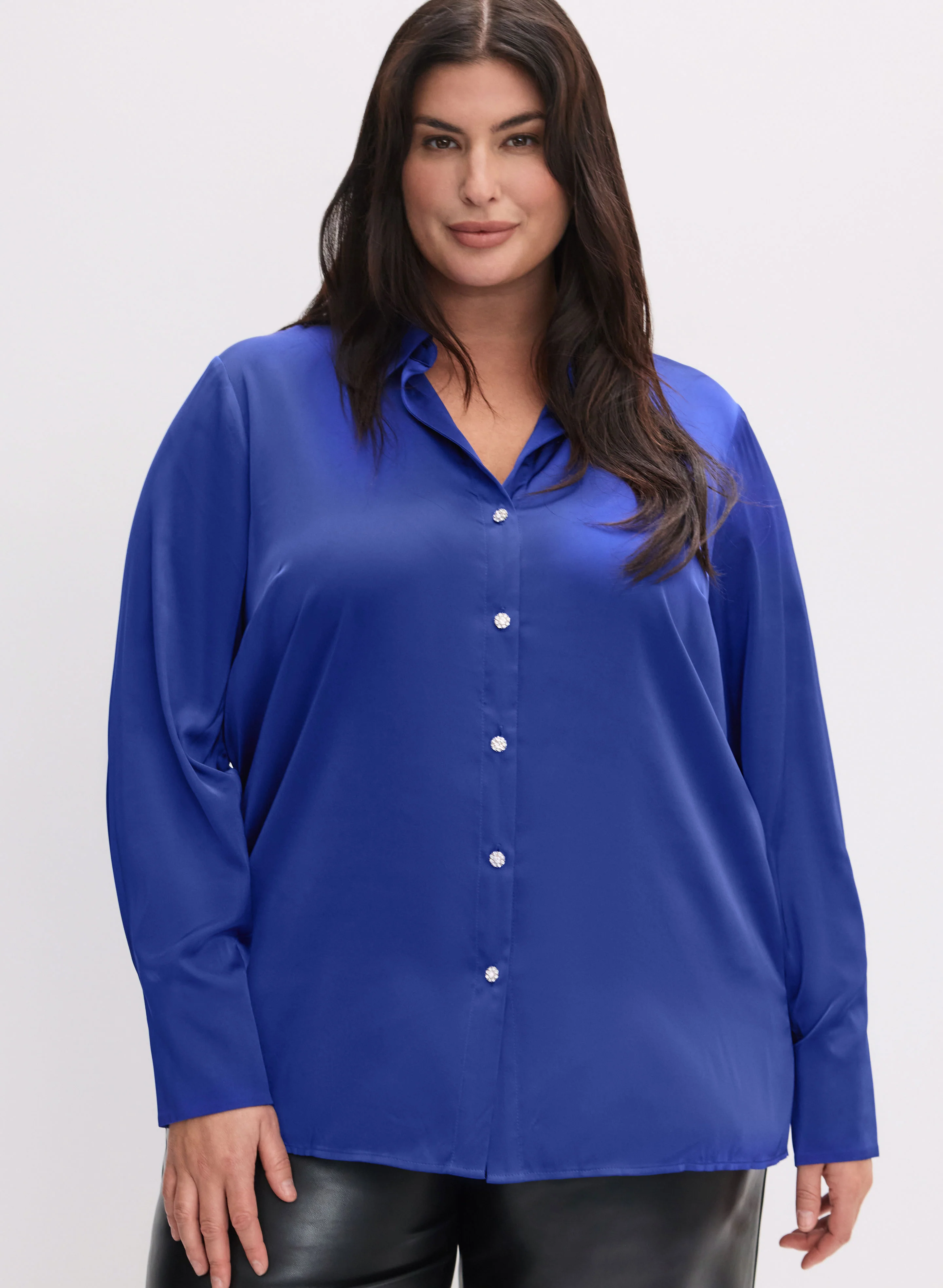 Rhinestone Embellished Satin Blouse - Image 4