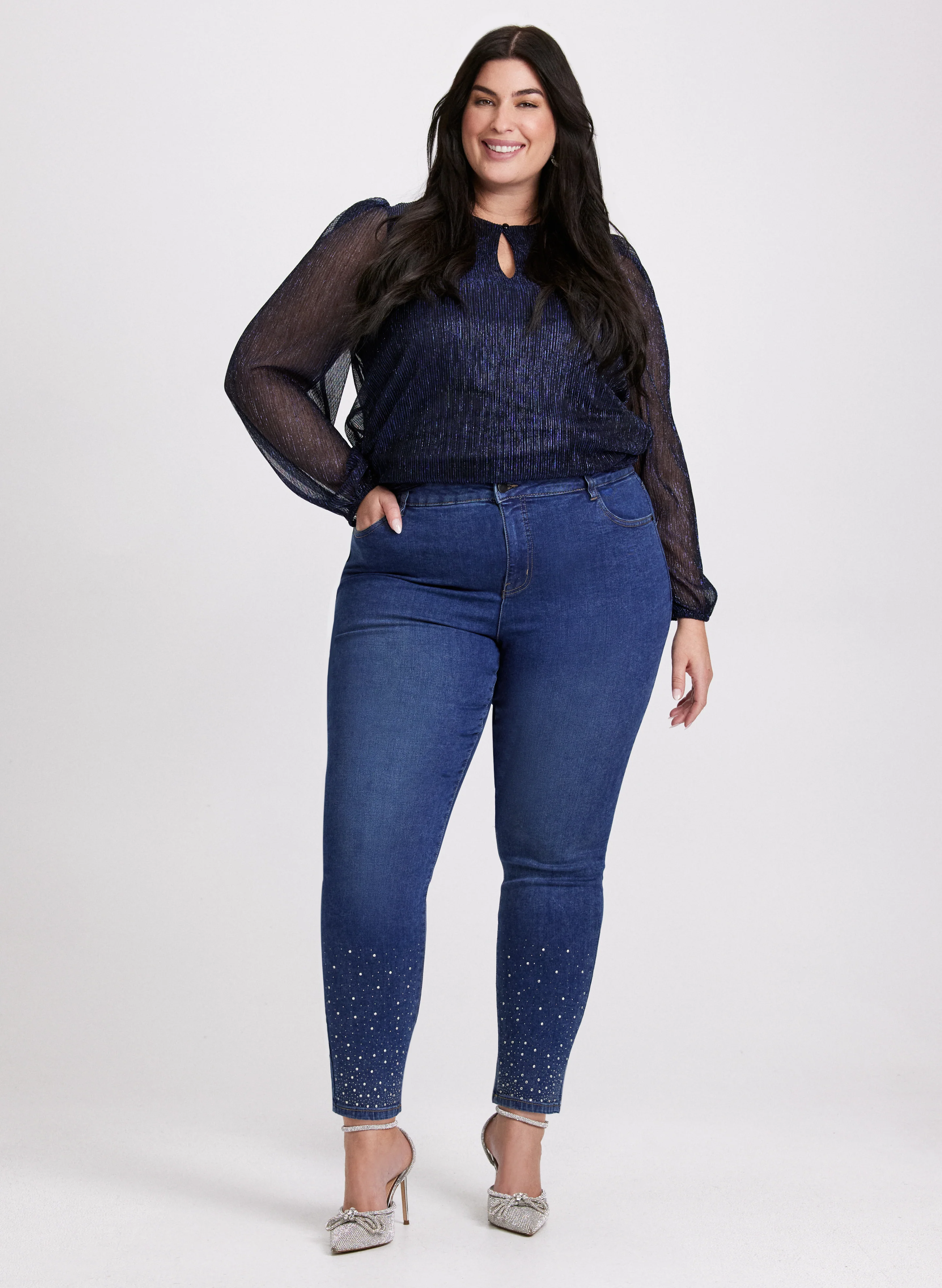 Rhinestone Embellished Slim Leg Jeans - Image 10