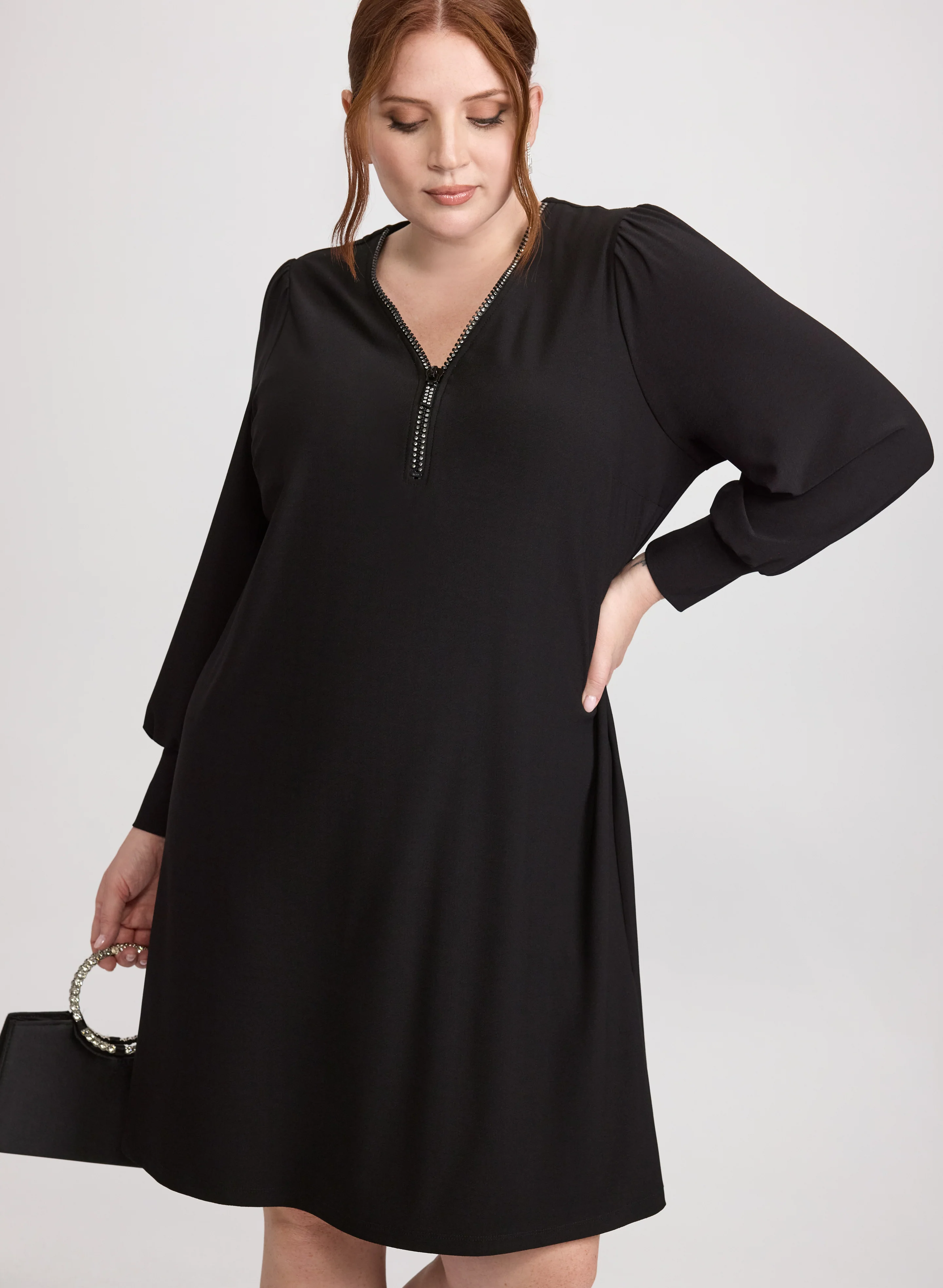 Rhinestone Half-Zip Dress - Image 5