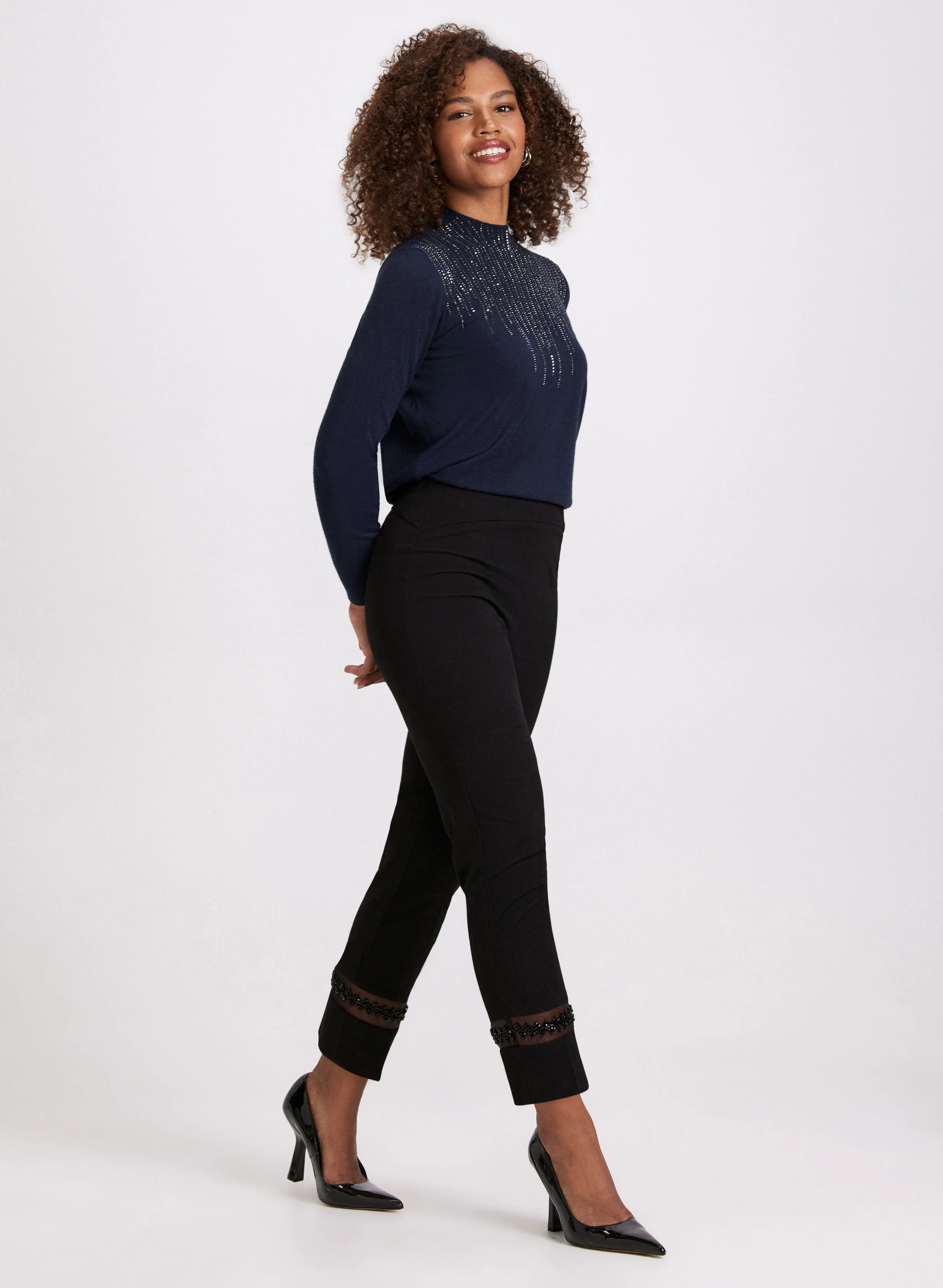 Rhinestone Mock Neck Sweater - Image 3