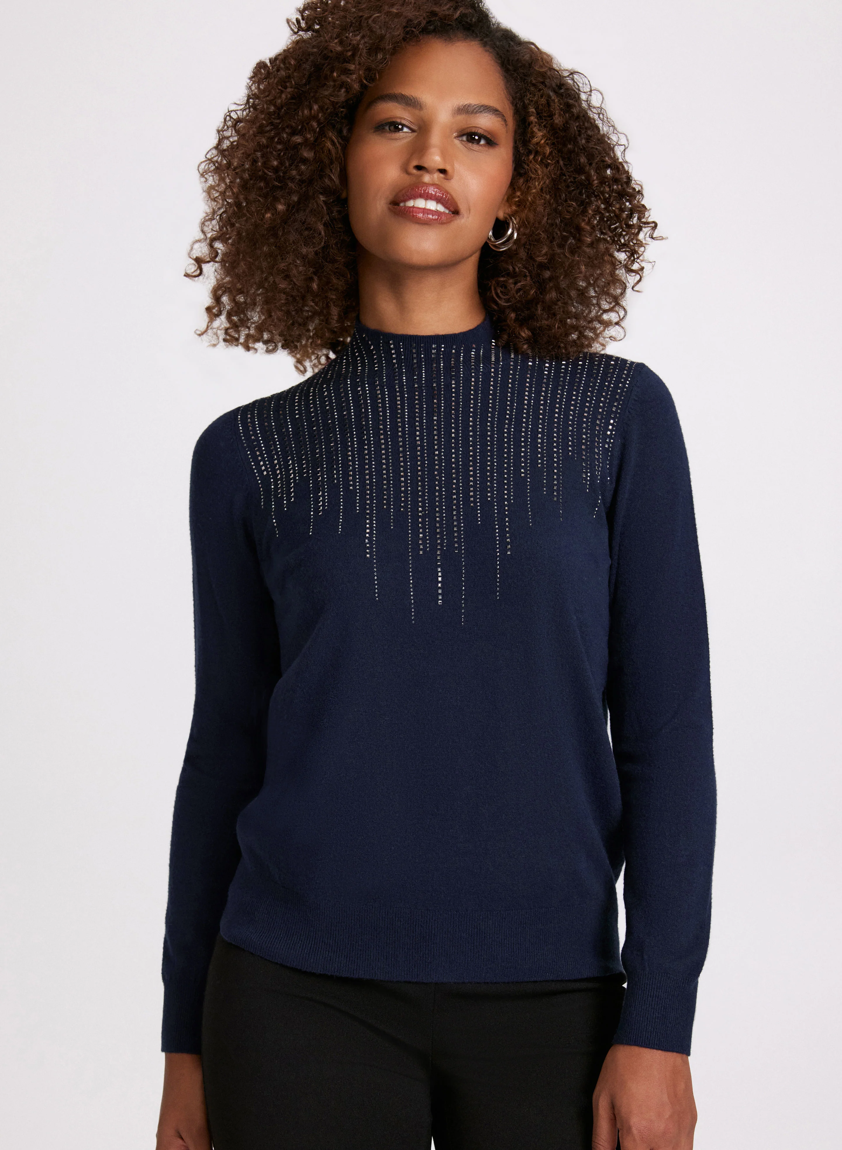 Rhinestone Mock Neck Sweater - Image 5