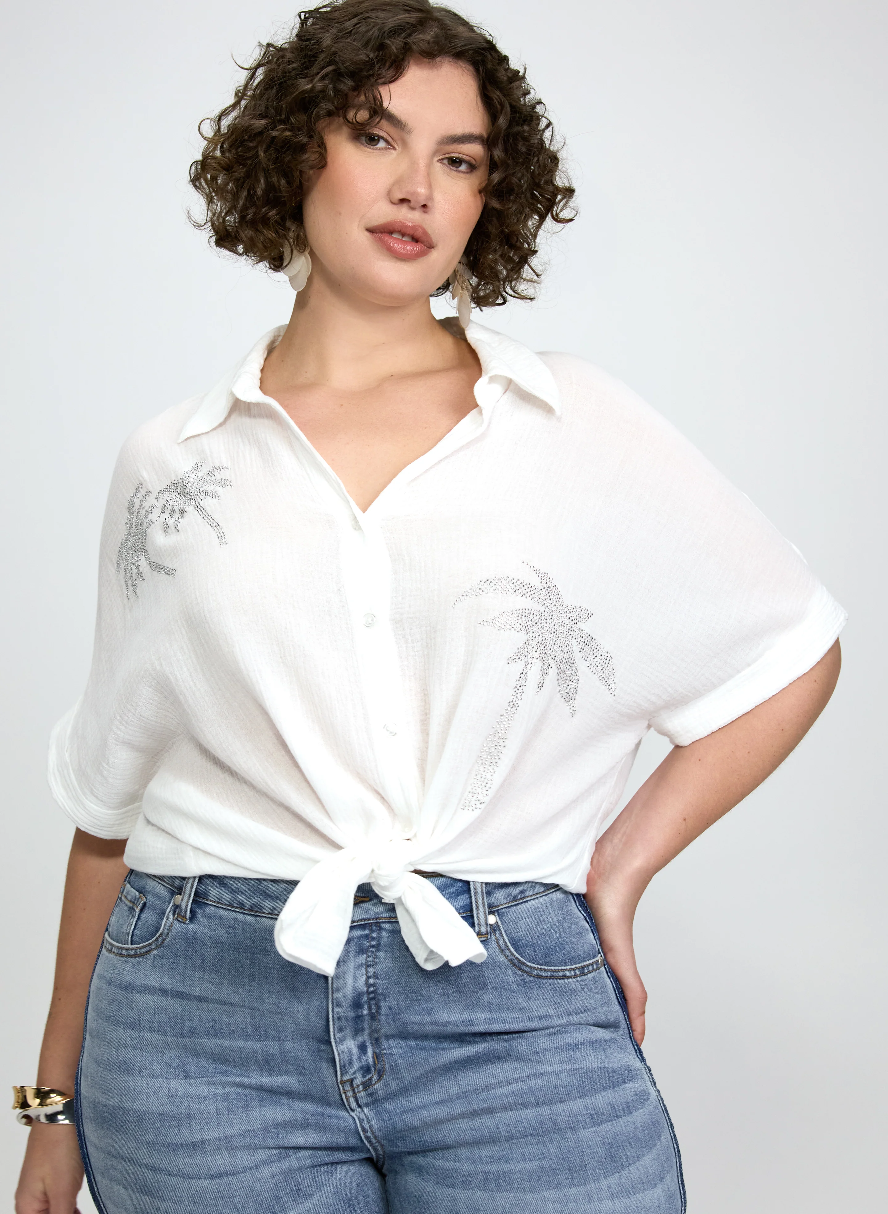 Rhinestone Palm Print Blouse