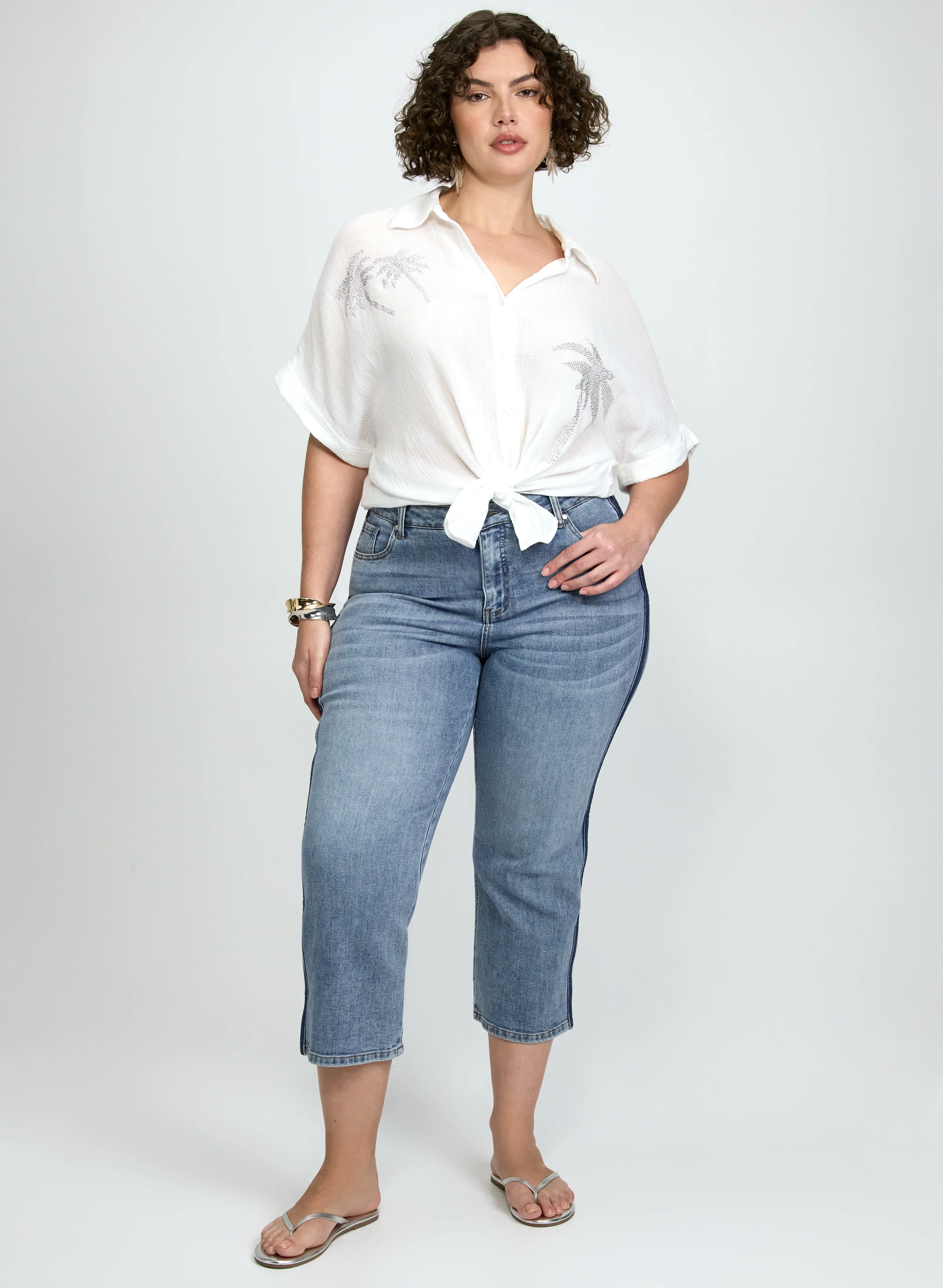 Rhinestone Palm Print Blouse - Image 4