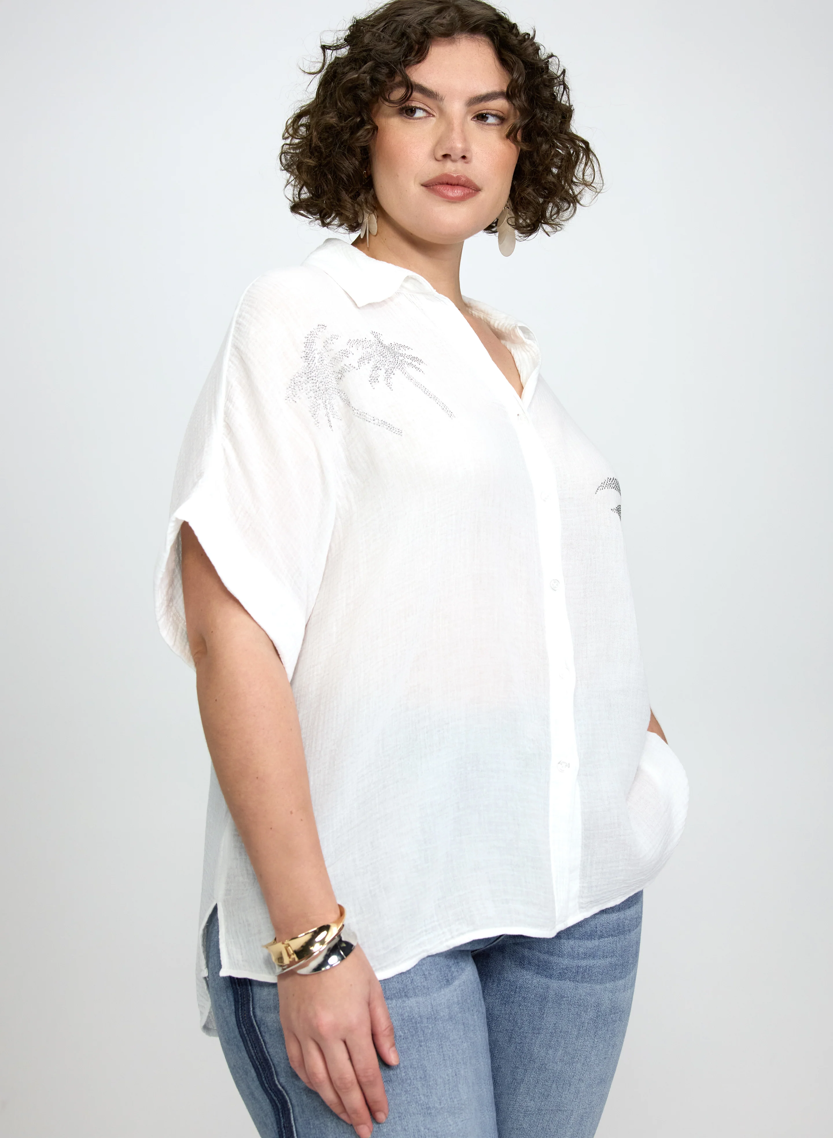 Rhinestone Palm Print Blouse - Image 9