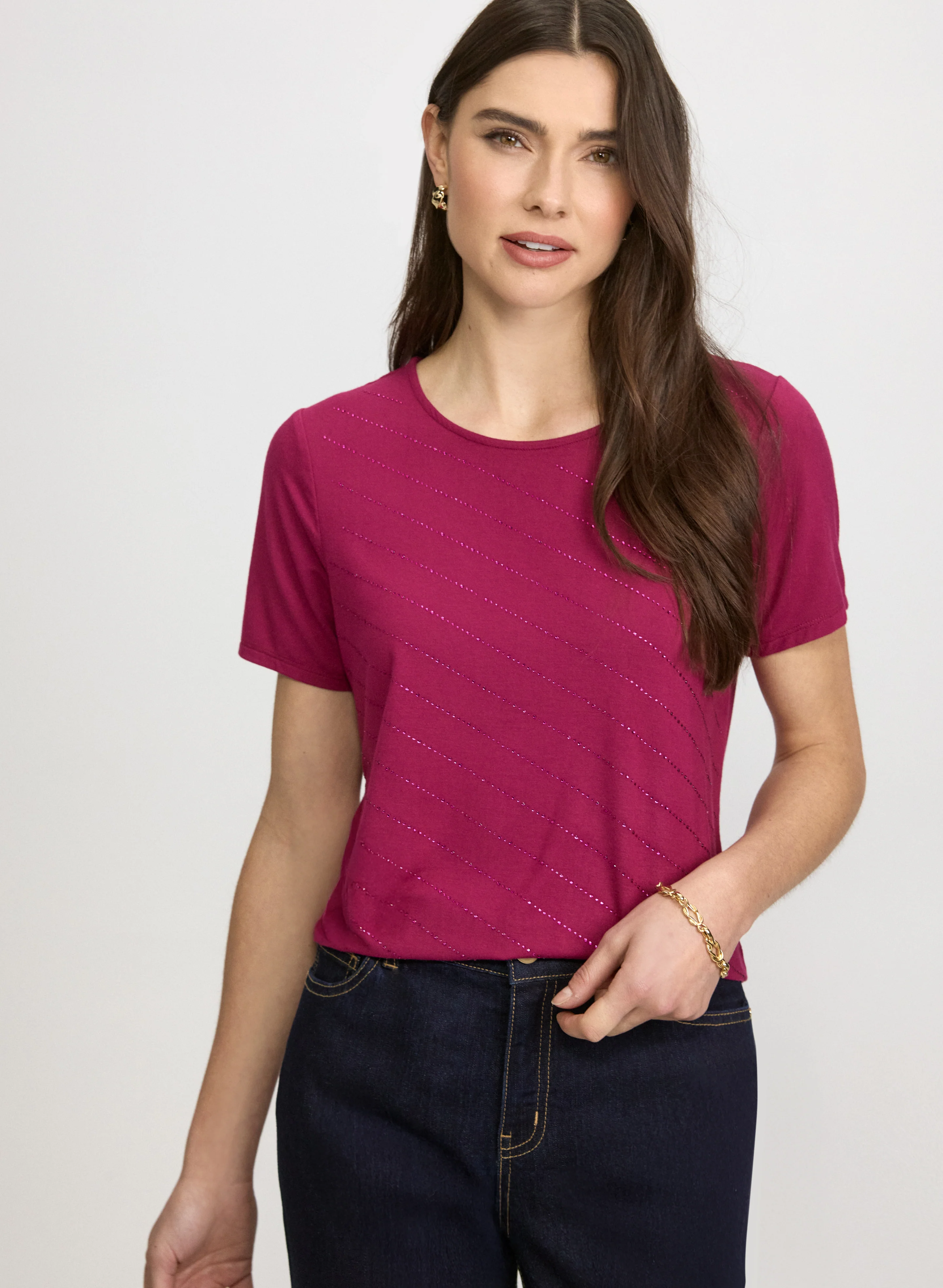 Rhinestone Striped T-Shirt