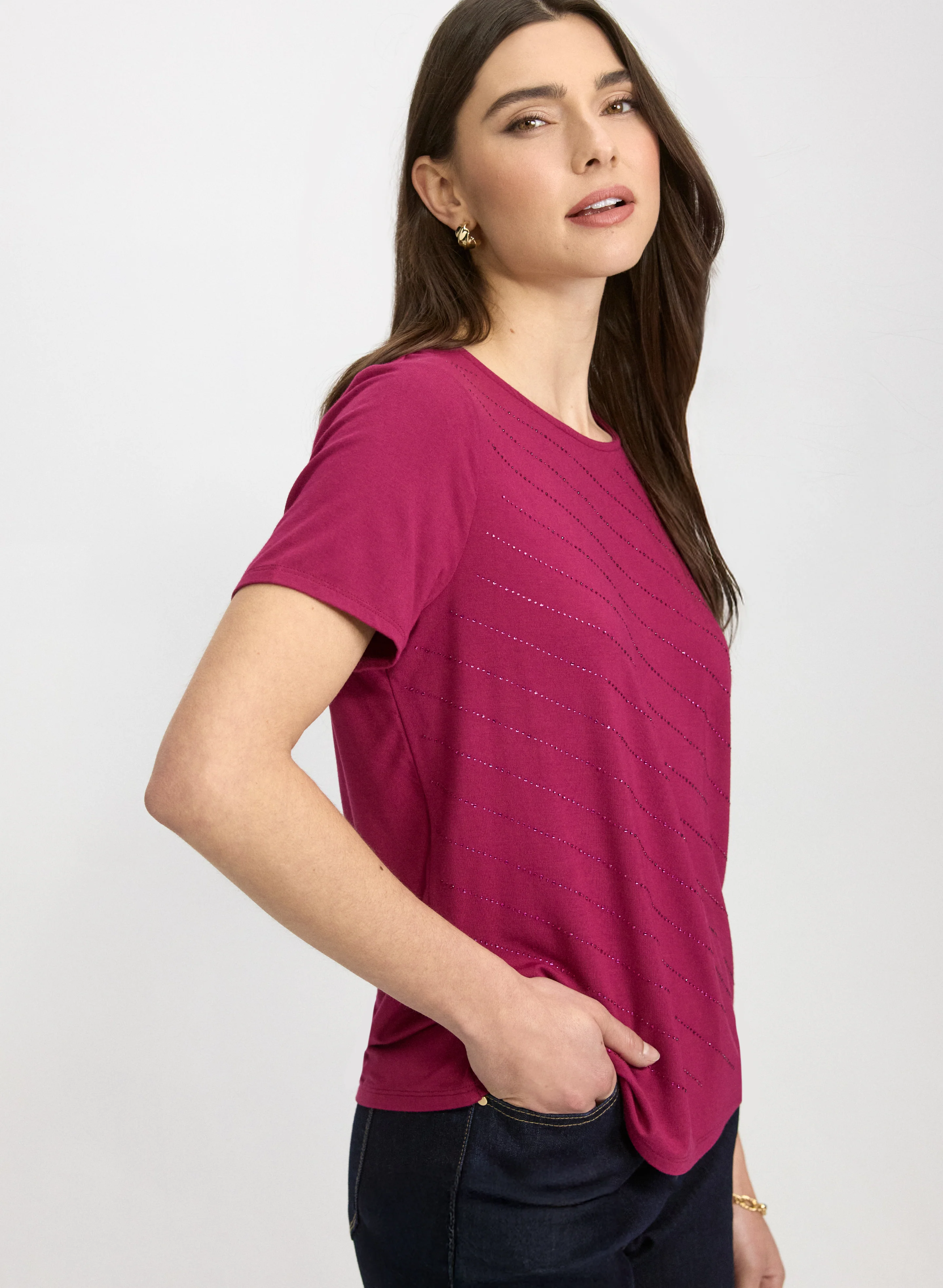 Rhinestone Striped T-Shirt - Image 5
