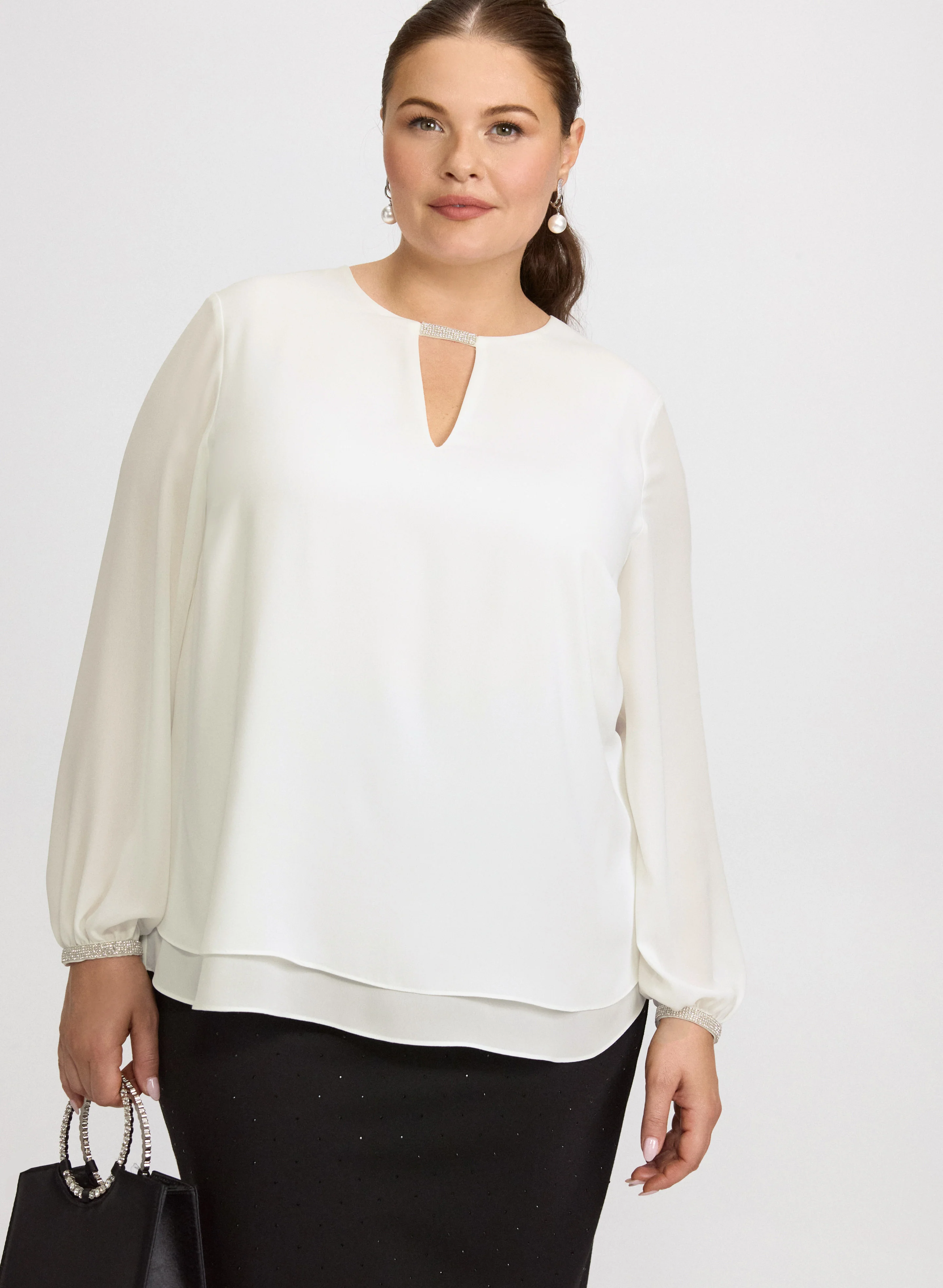 Rhinestone Trim Blouse