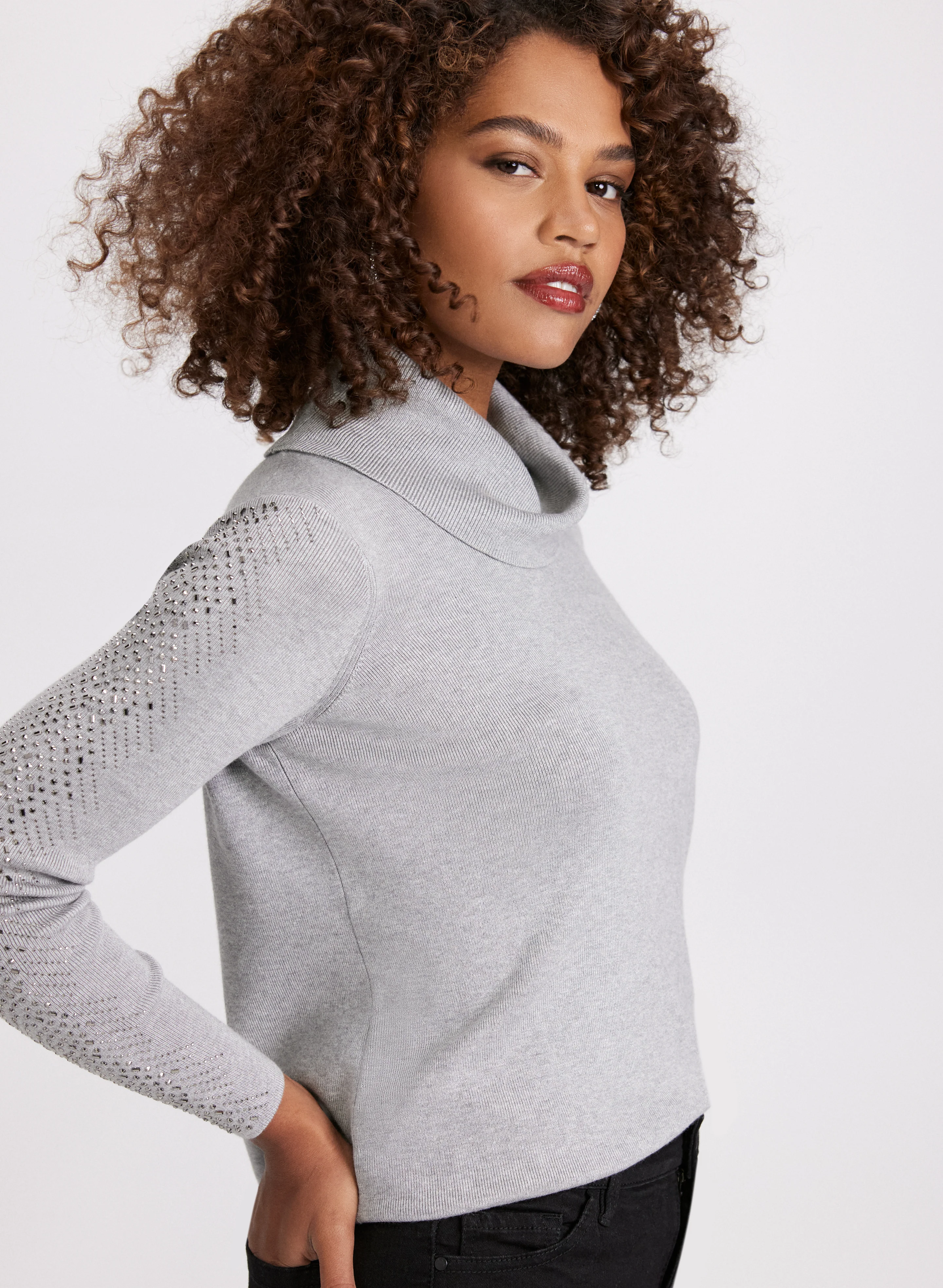 Rhinestone Trim Knit Sweater - Image 2