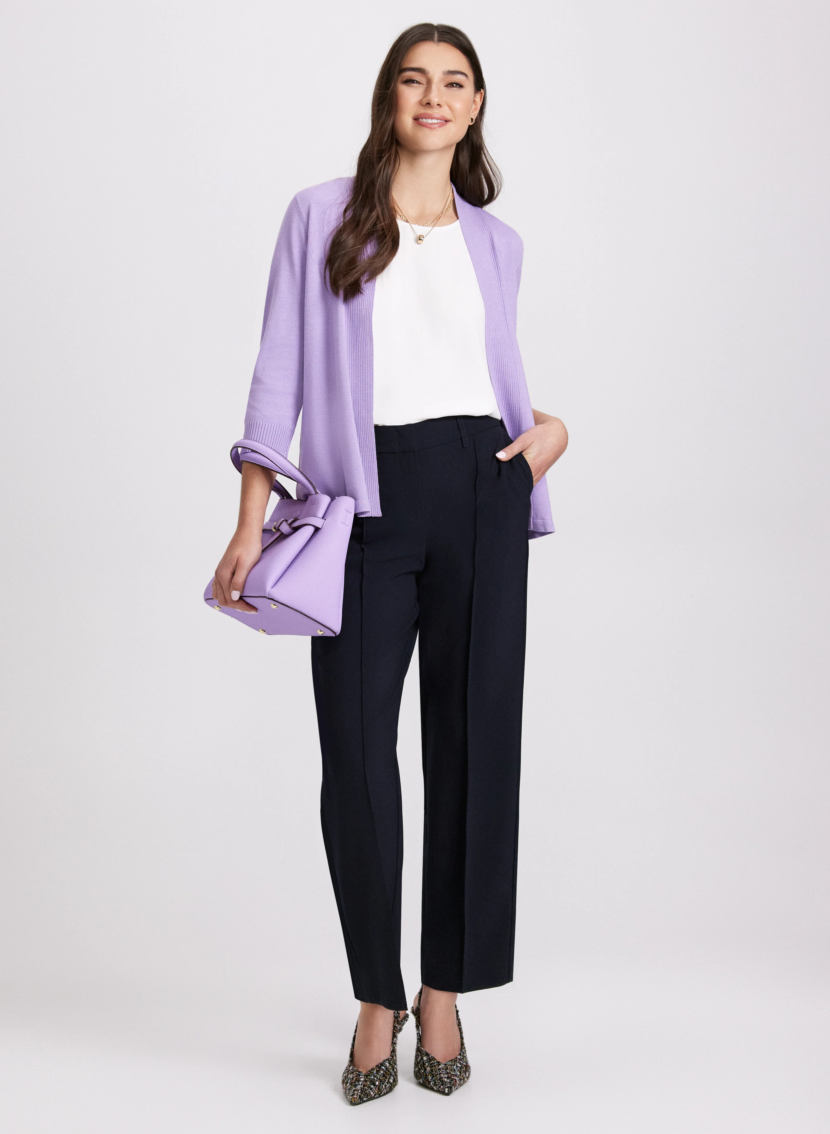 Ribbed Trim Open-Front Cardigan - Image 3