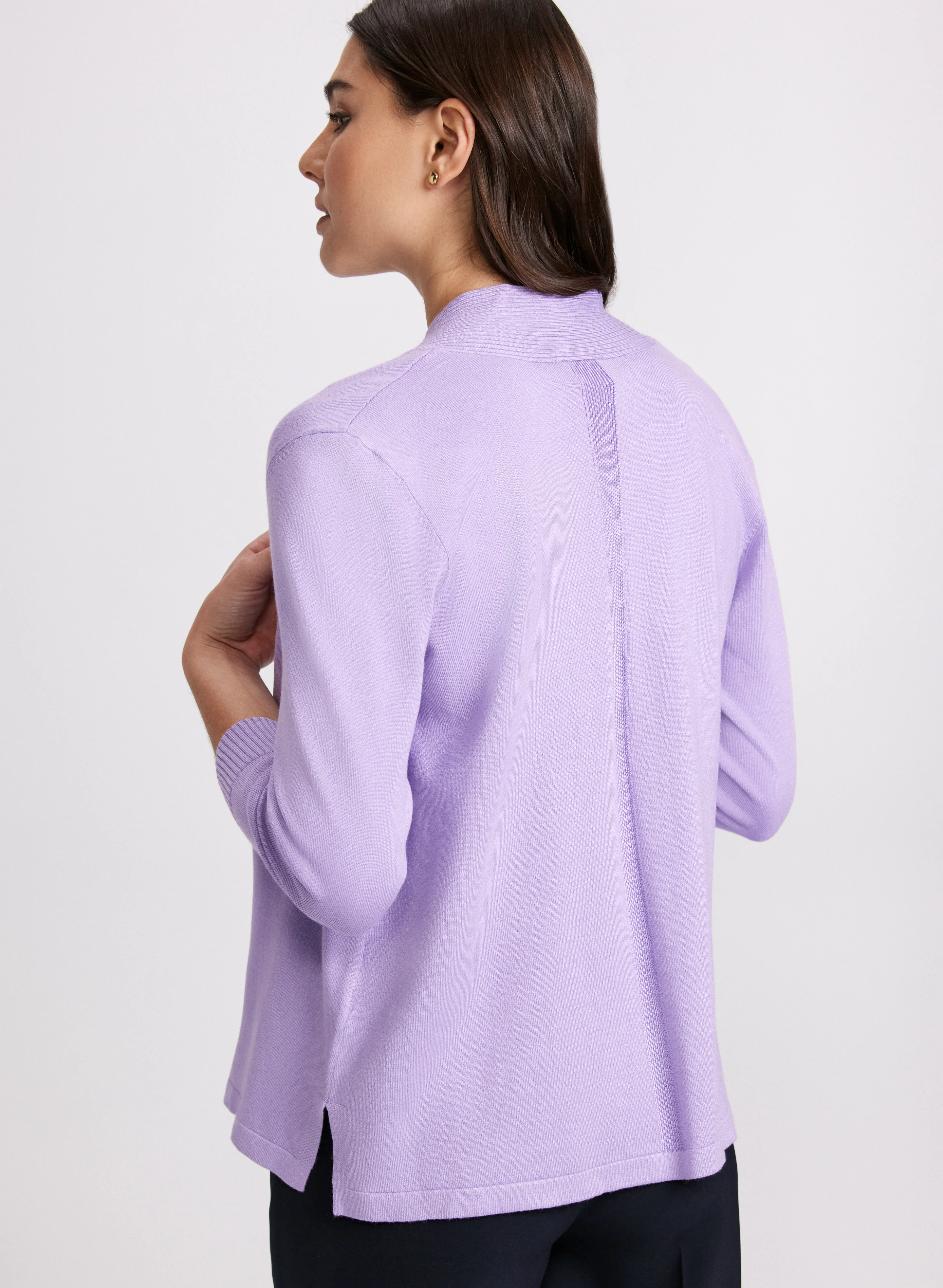 Ribbed Trim Open-Front Cardigan - Image 4