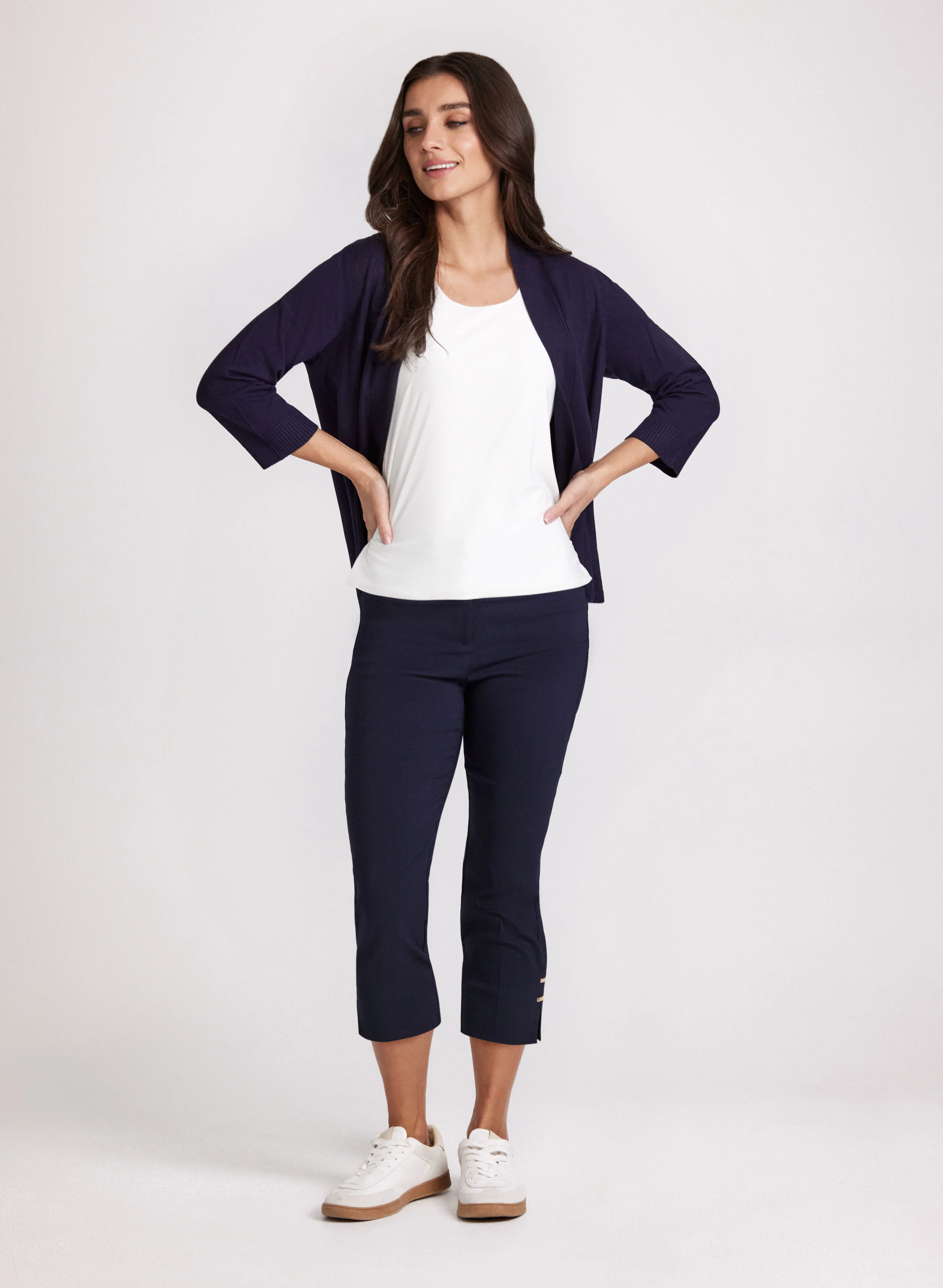 Ribbed Trim Open-Front Cardigan - Image 3