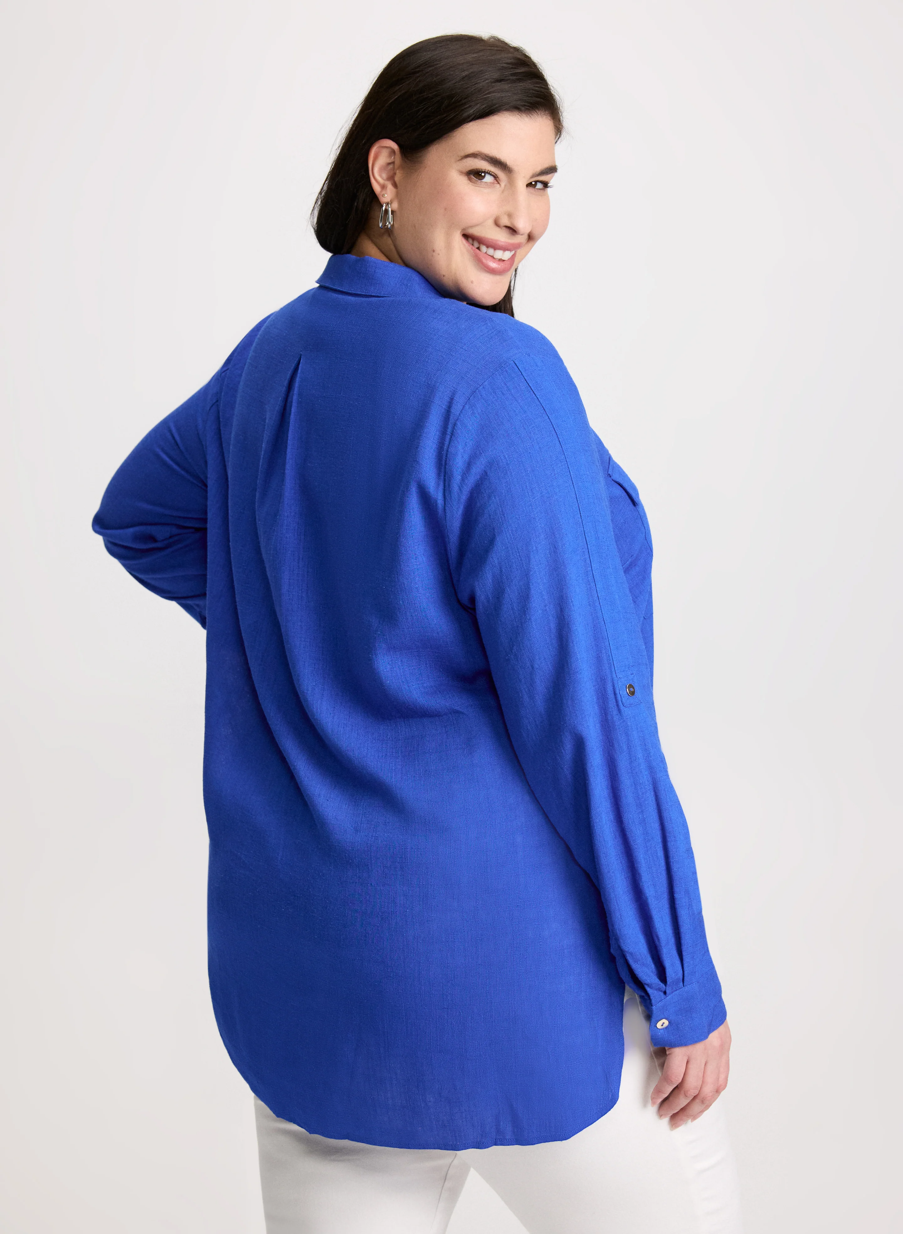 Rolled Sleeves Linen Blend Blouse - Image 4