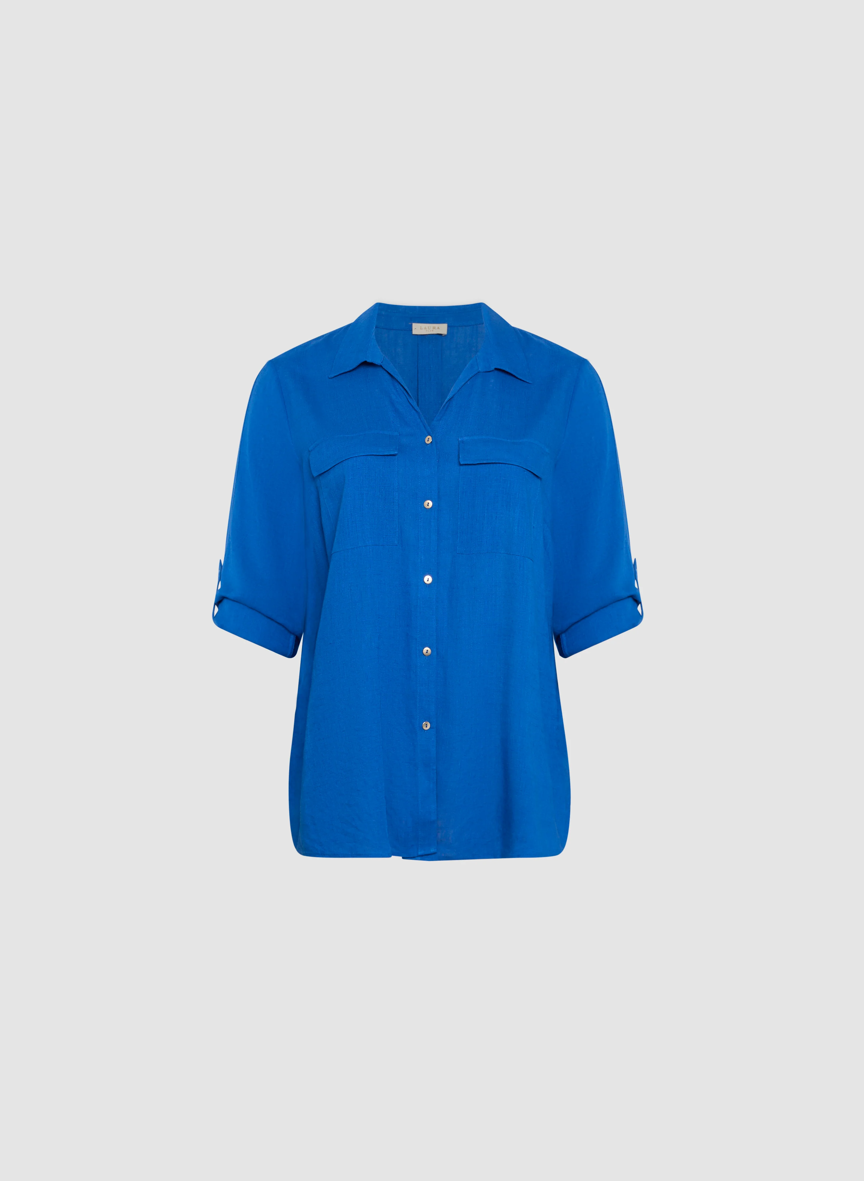 Rolled Sleeves Linen Blend Blouse - Image 5