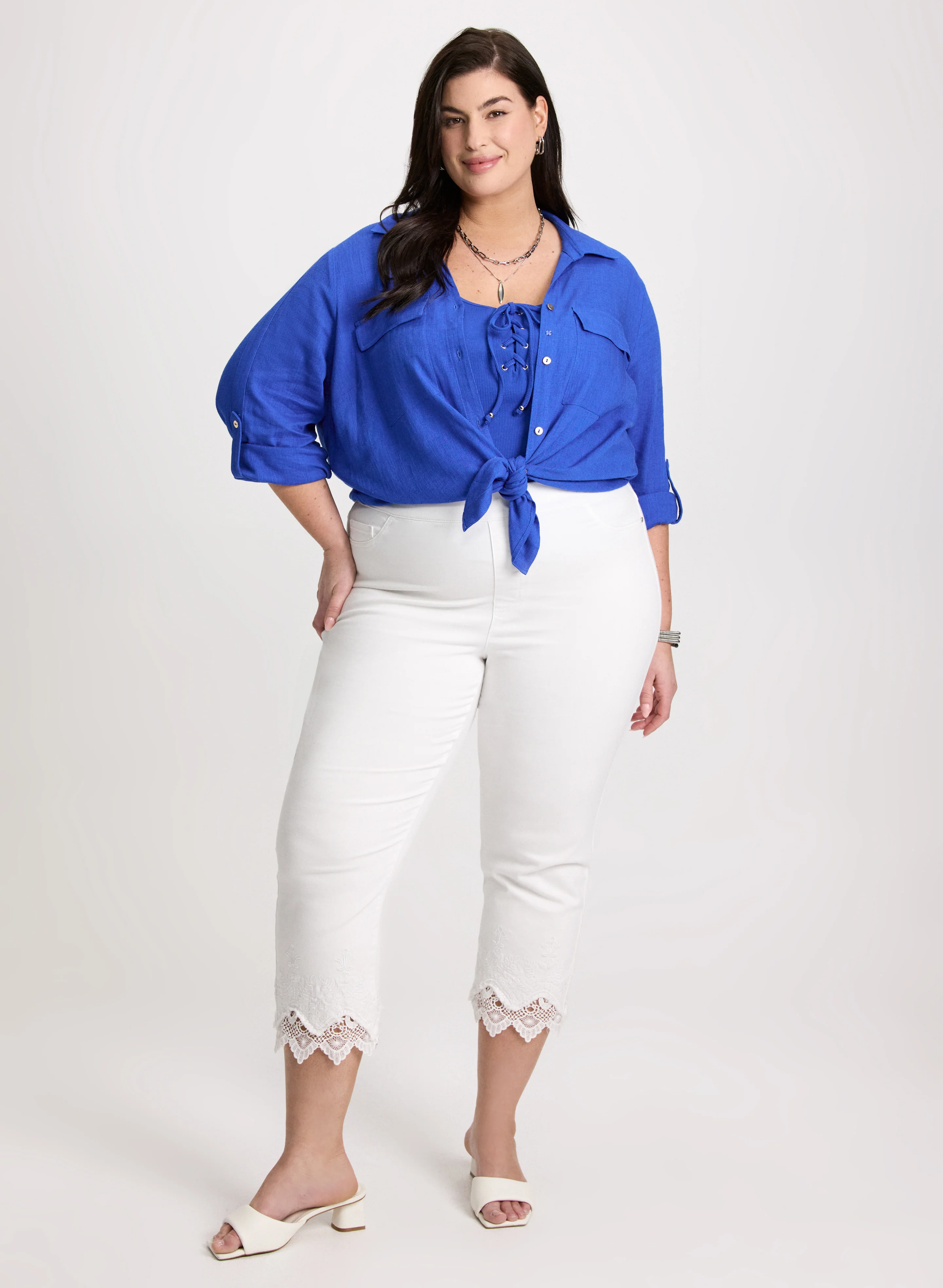 Rolled Sleeves Linen Blend Blouse - Image 7