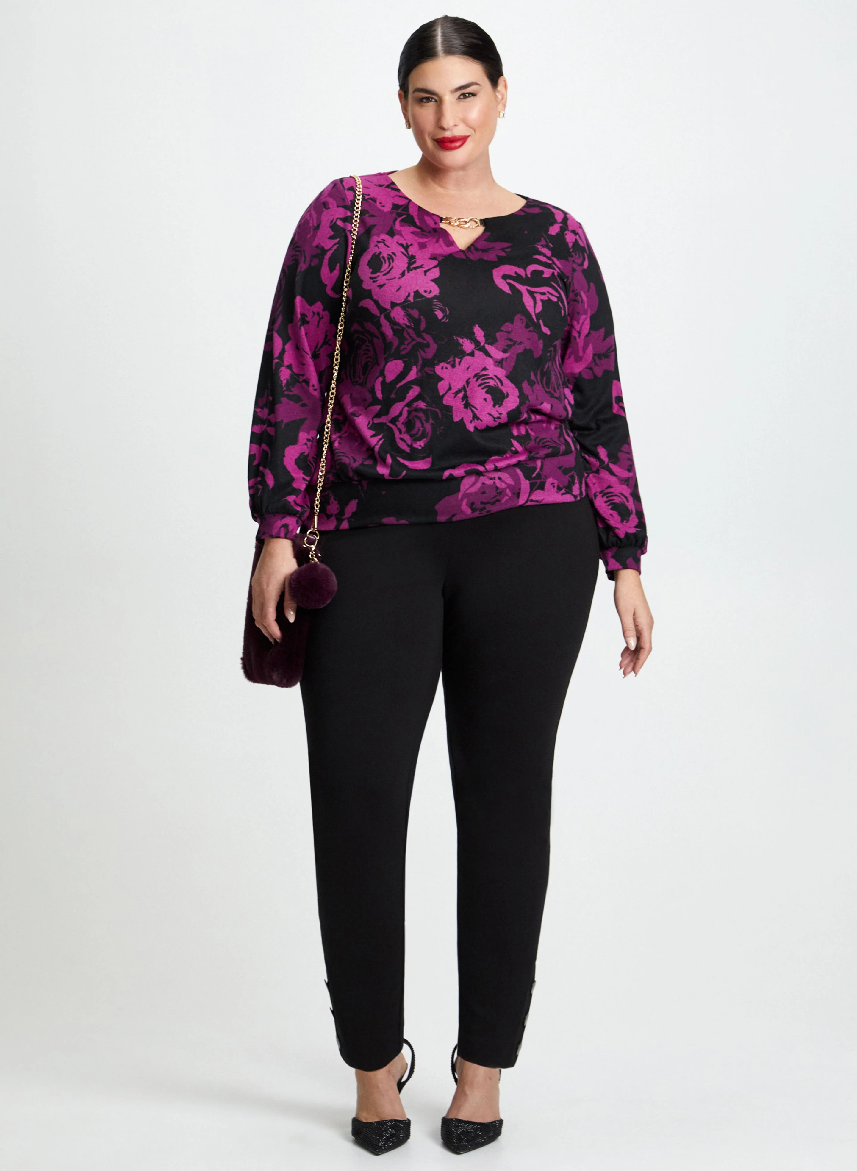 Rose Motif Keyhole Detail Blouse - Image 3