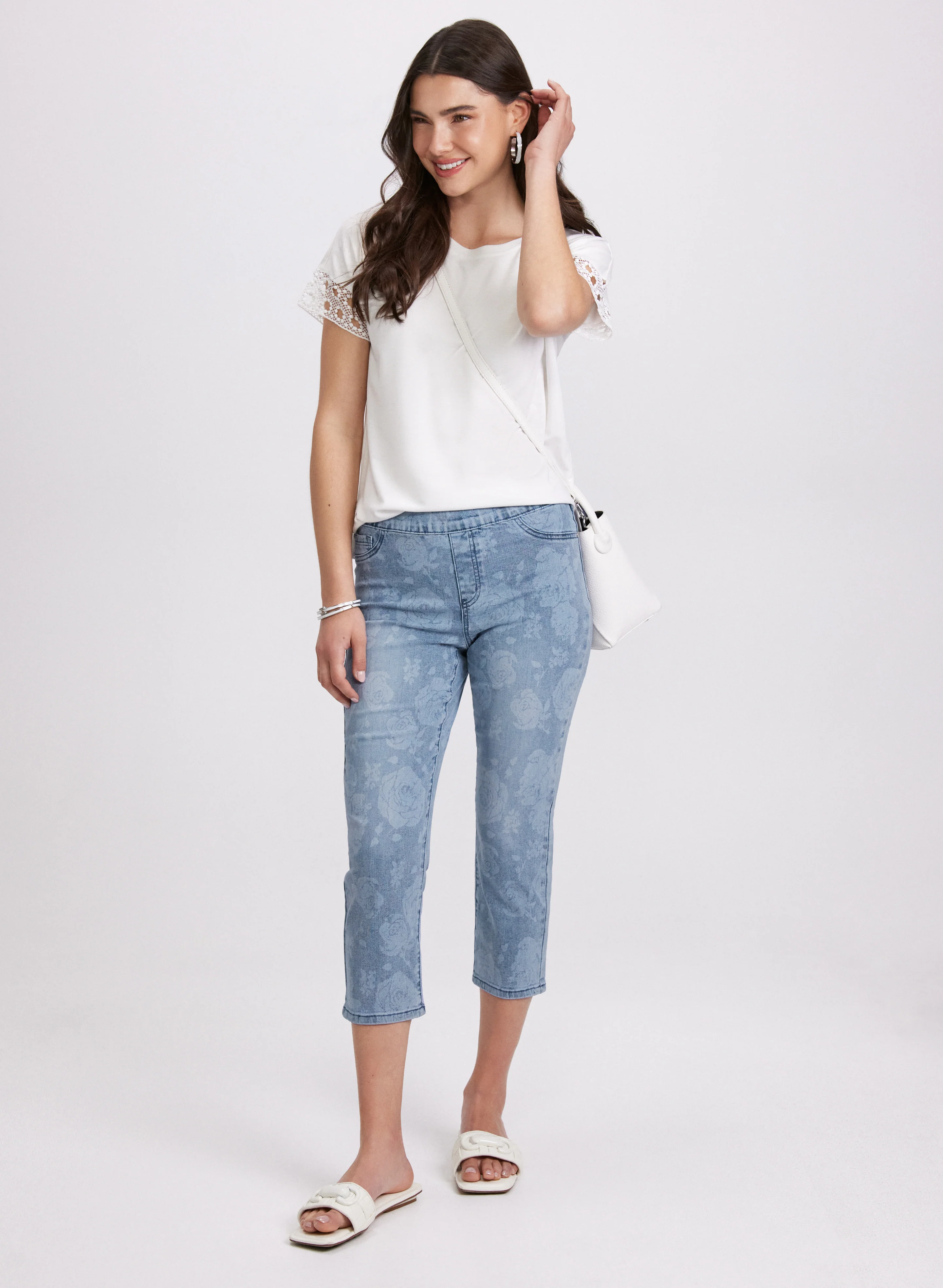 Rose Print Denim Capris - Image 4