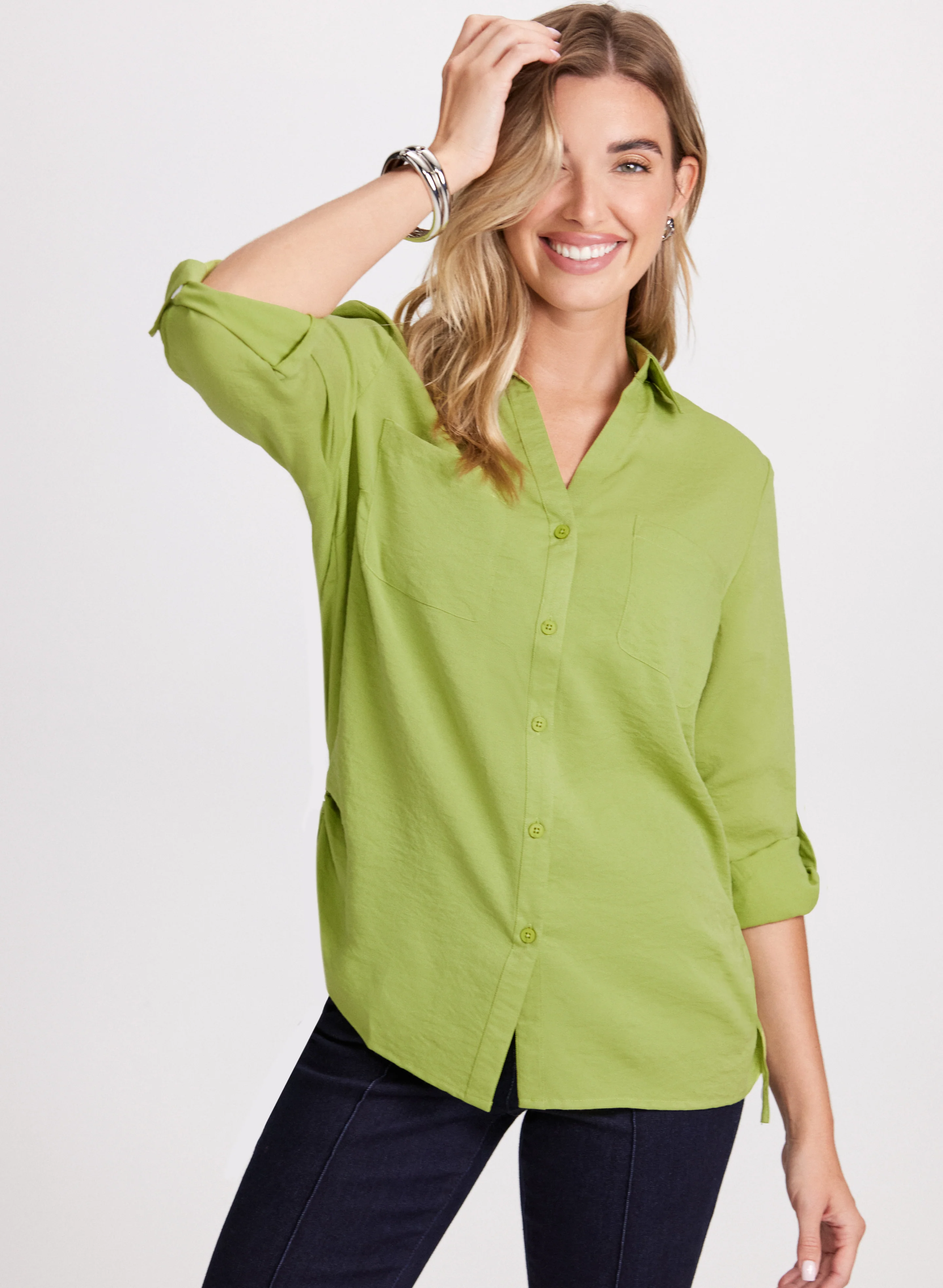 Ruched Button-Down Blouse - Image 2